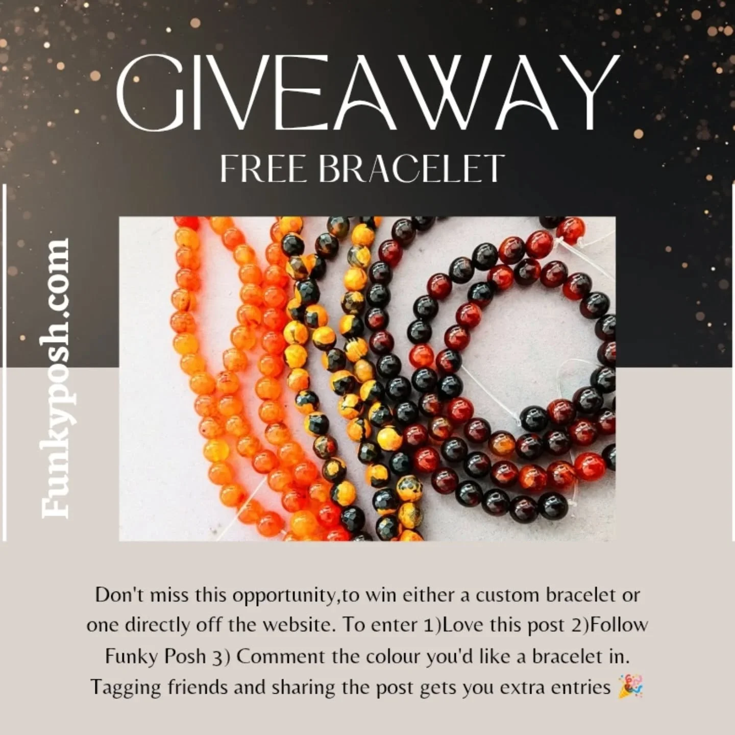 Next Free Giveaway is now open, be in it to win it 😂 
It would be my pleasure to create an individual unique bracelet for you with the colours and stones you want in a bracelet.
To enter:1) Love ❤️ this post 
  2) Follow Funky Posh 
  3) Comment the
