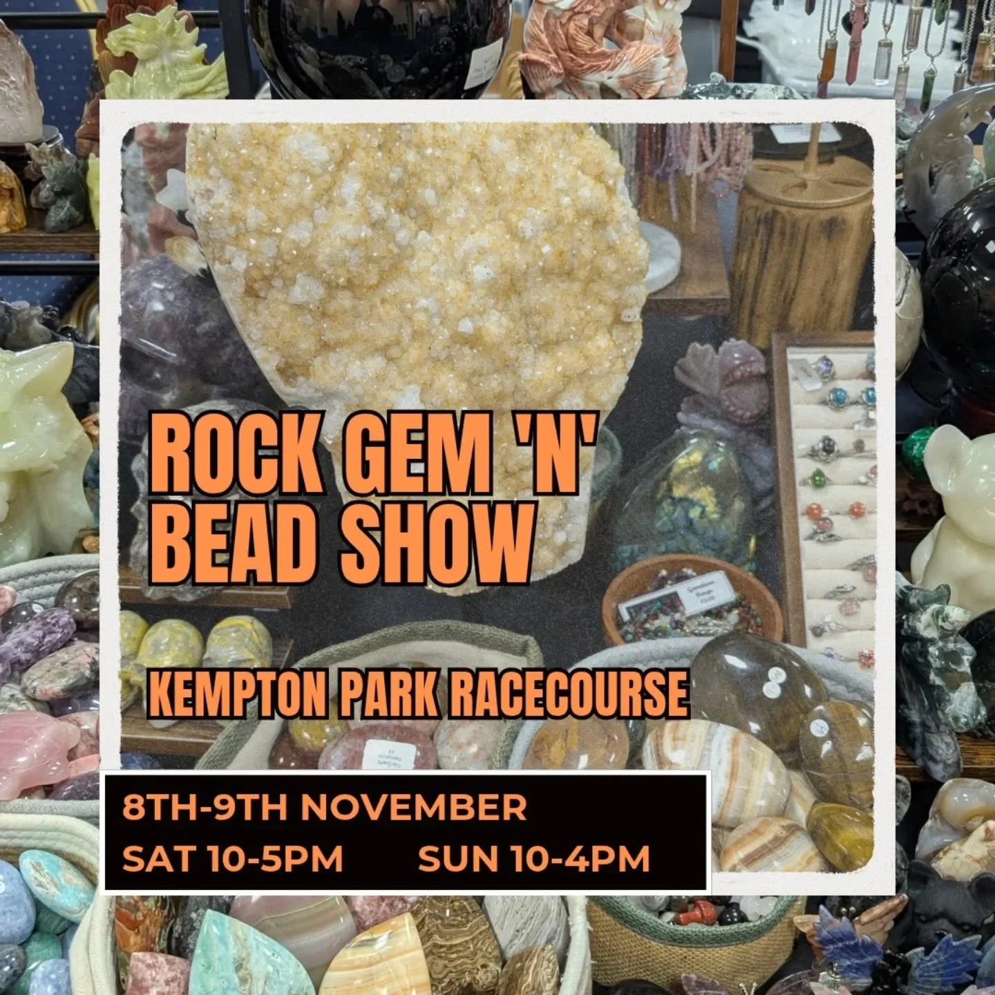 Our next event is this weekend at Kempton Park Racecourse for the Rock Gem 'n' Bead Show. 
This is a BIG one for us and we are bringing loads of our bigger pieces for you to look at as well as lots of other lovely pieces , jewellery and gems in all p