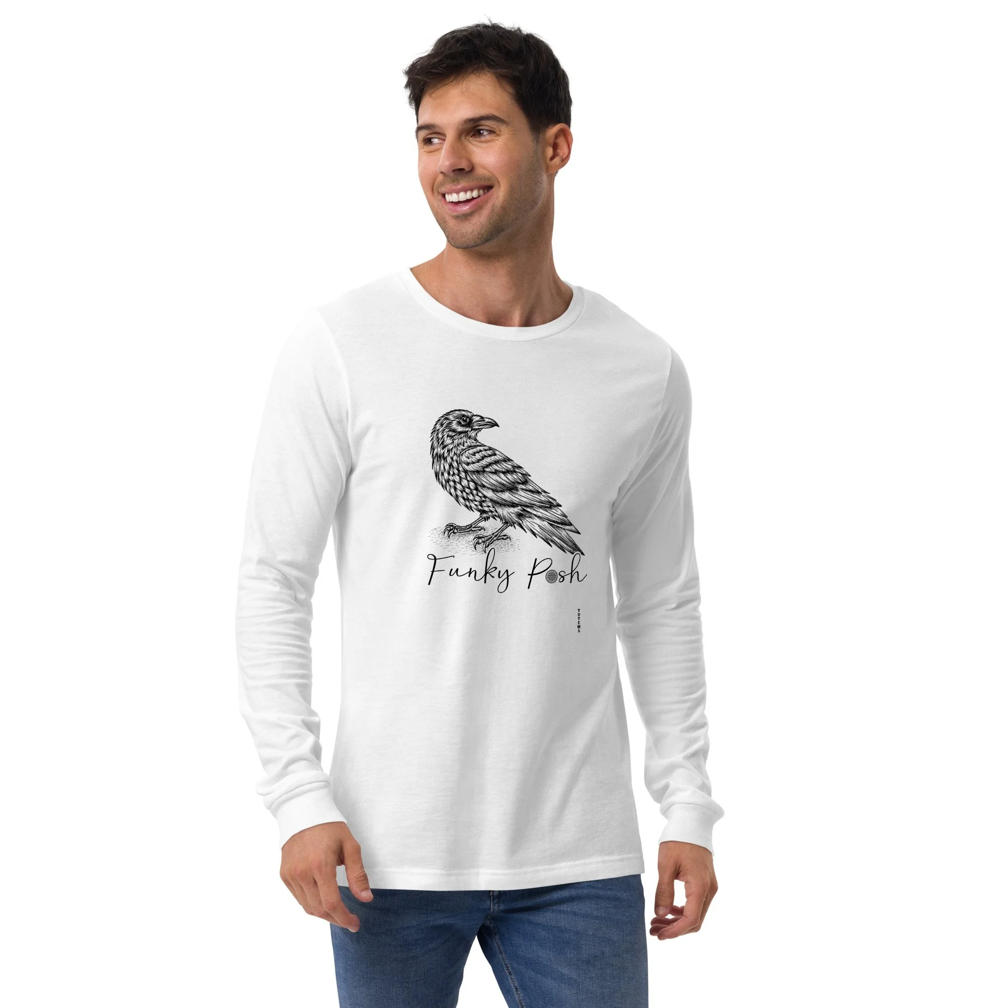 Unisex Long Sleeve Big Black Raven Totem Tee