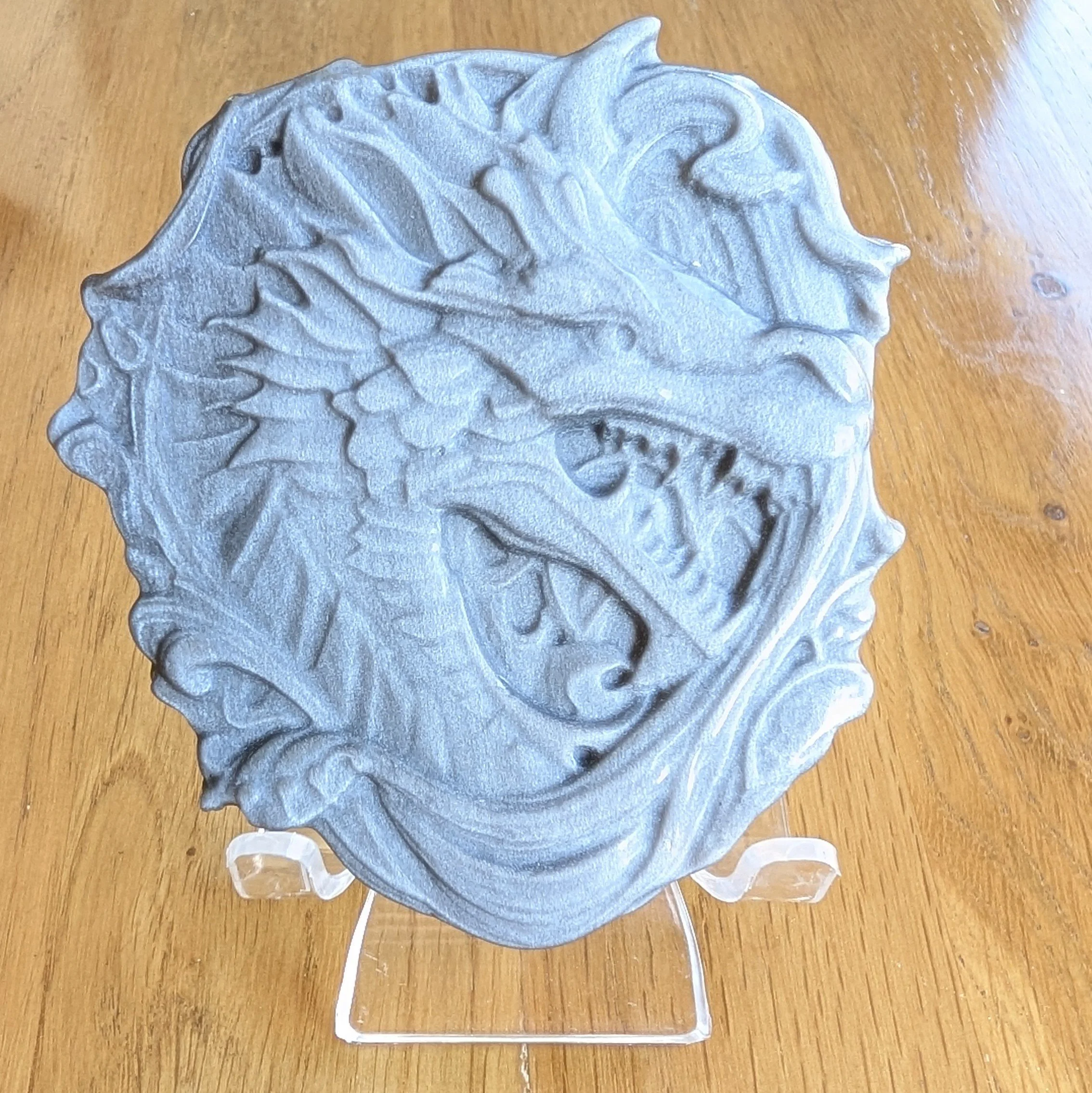 Silver Sheen Obsidian Dragon Carving