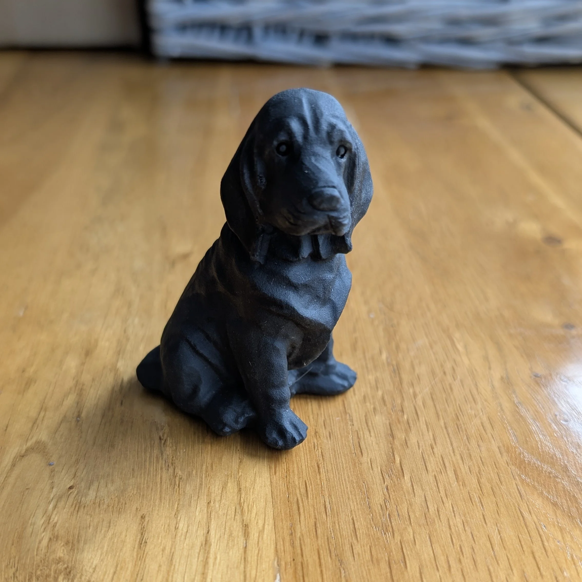 Matt Black Obsidian Hound Type Dog Carving