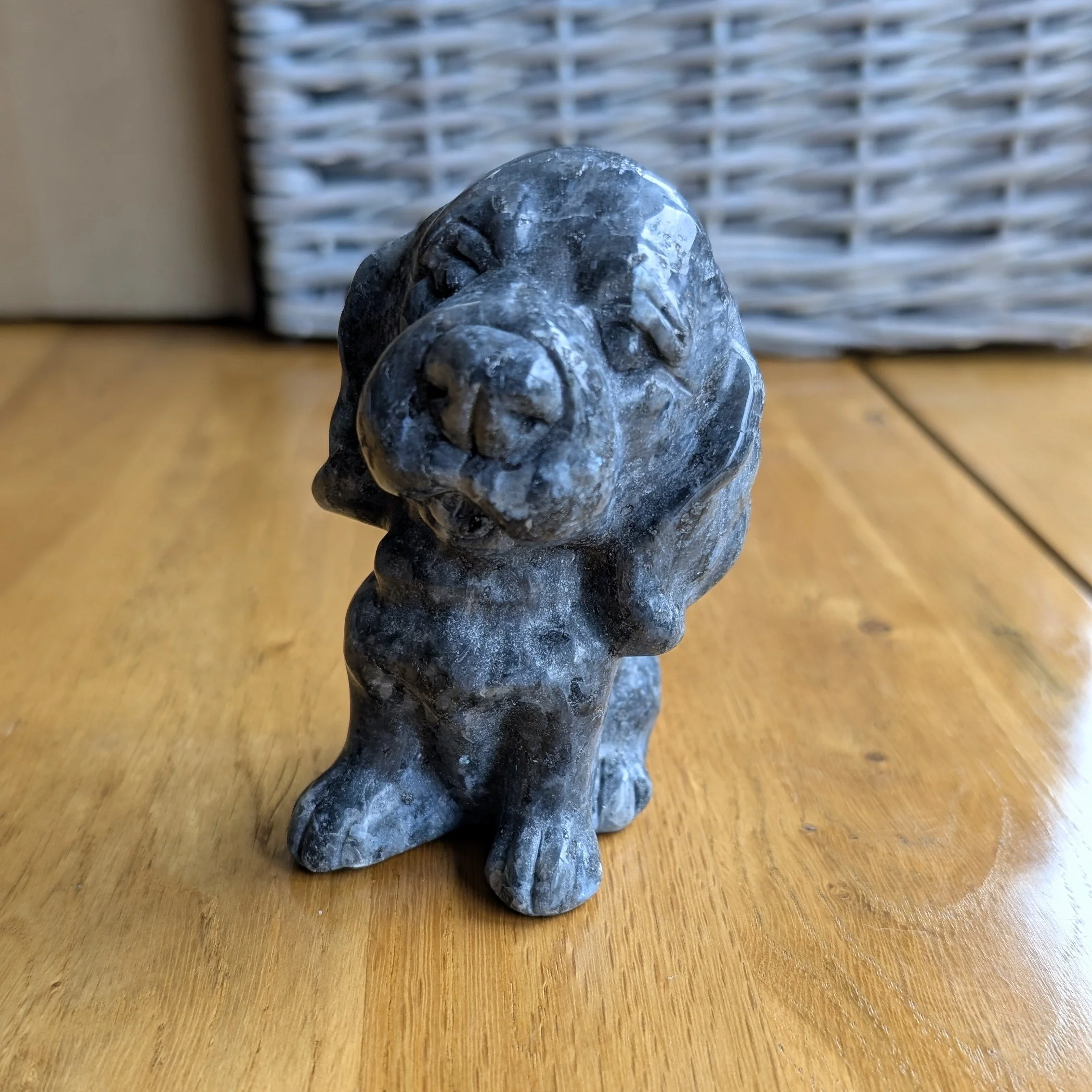 Larvikite Gemstone Dog Carving