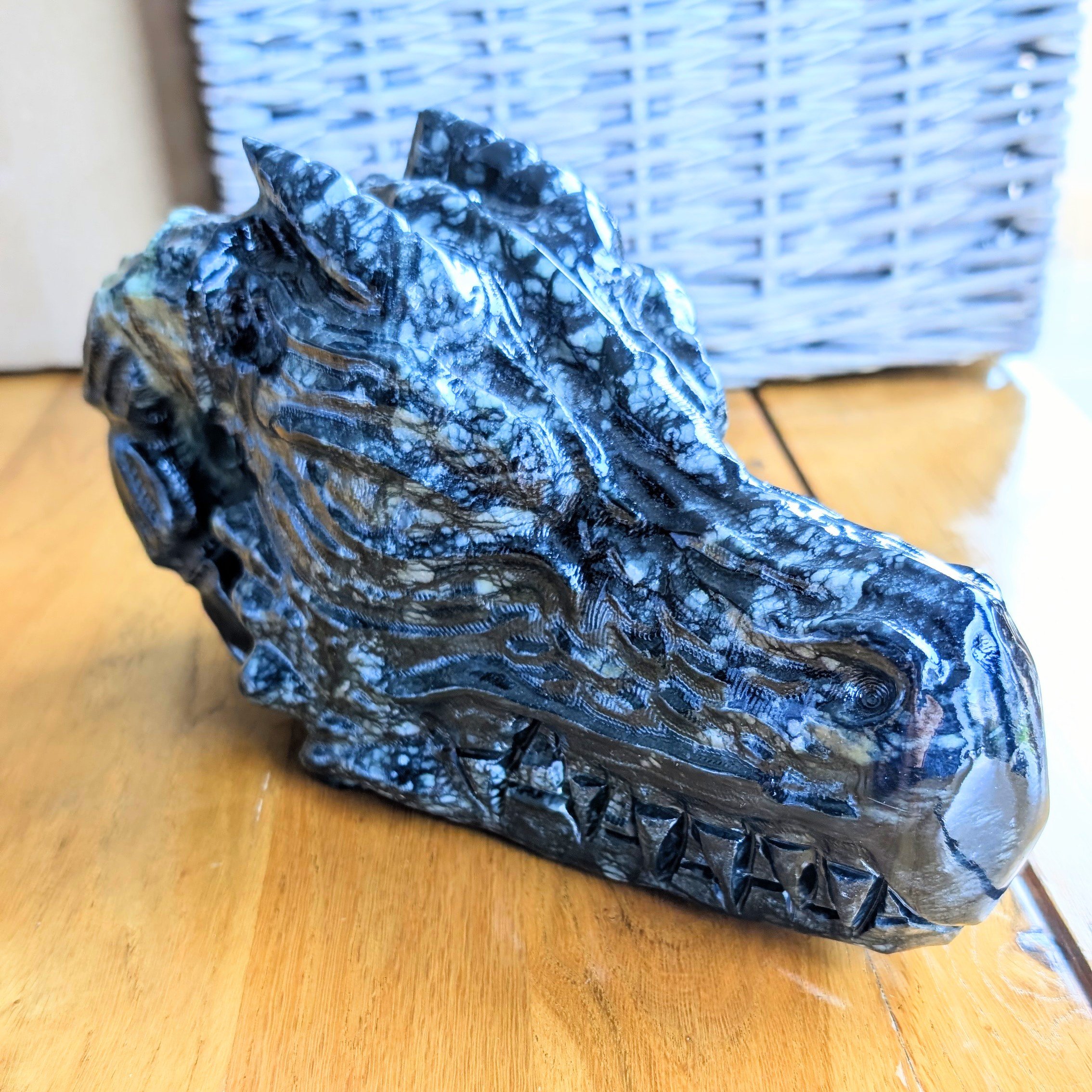 Large SpiderWeb Jasper Dragon Head Carving