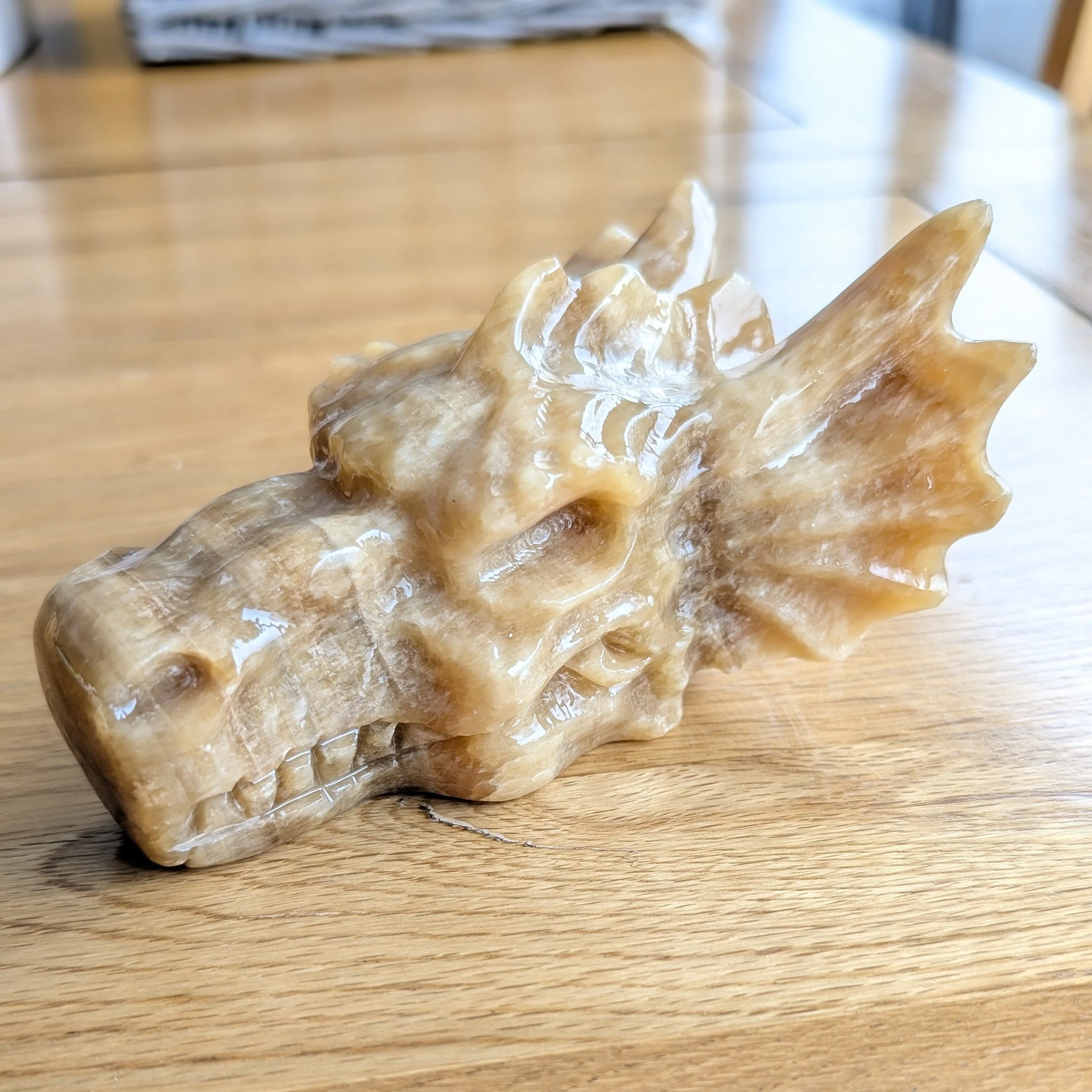 Chocolate Calcite Dragon Head Carving