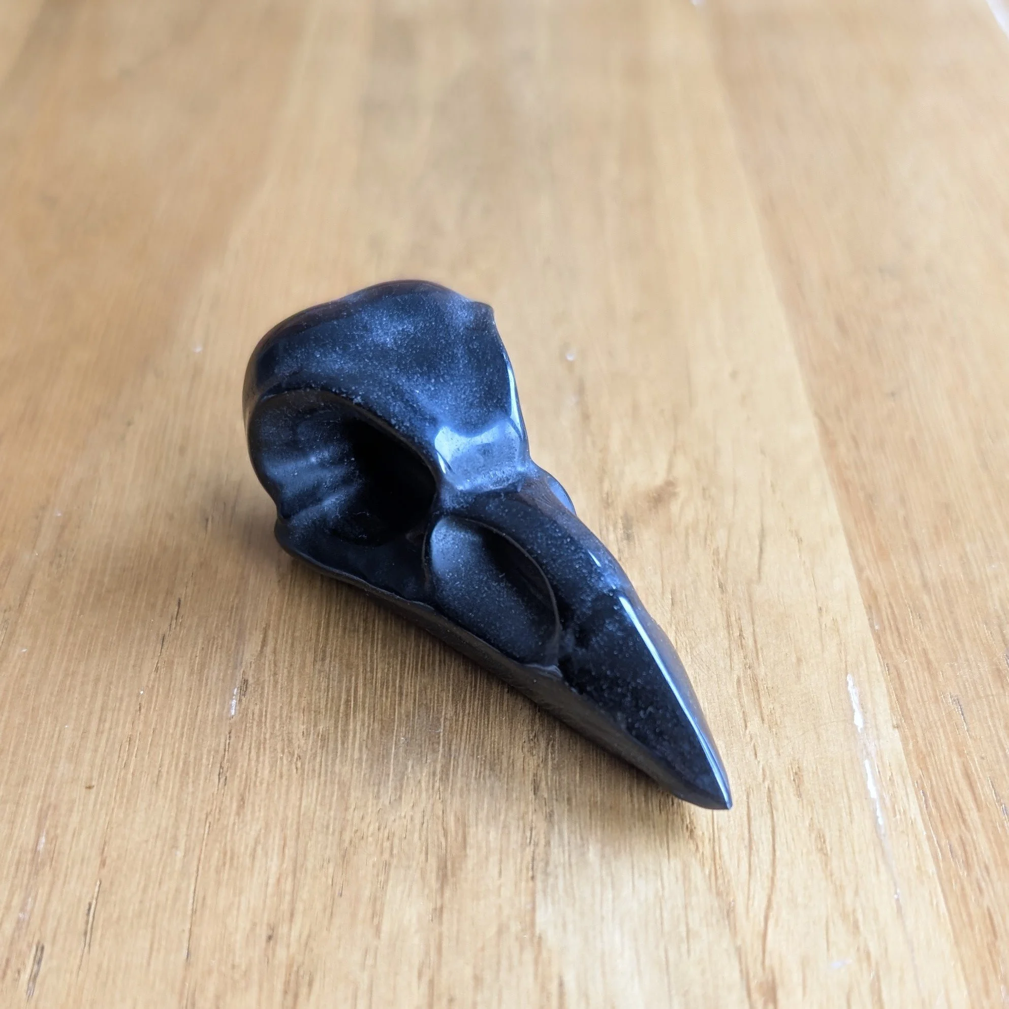 Small Black Obsidian Raven Skull Carving