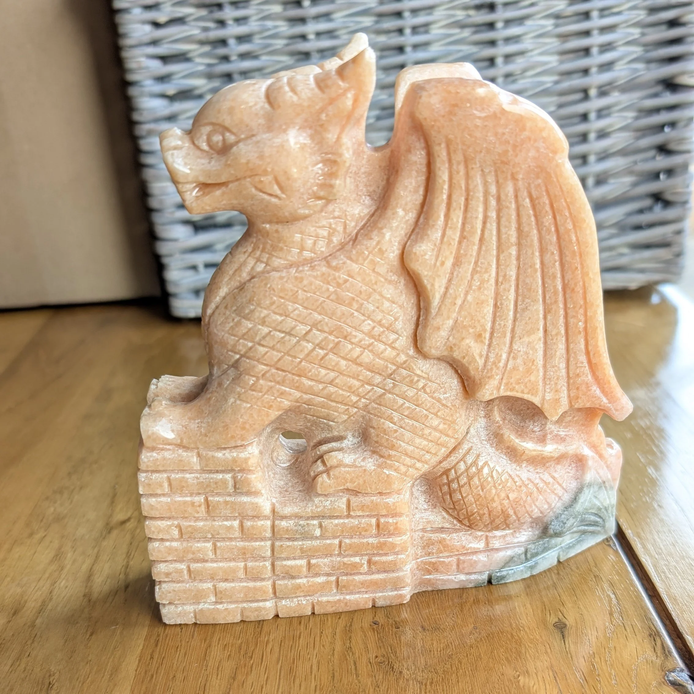 Peach Calcite Dragon Carving