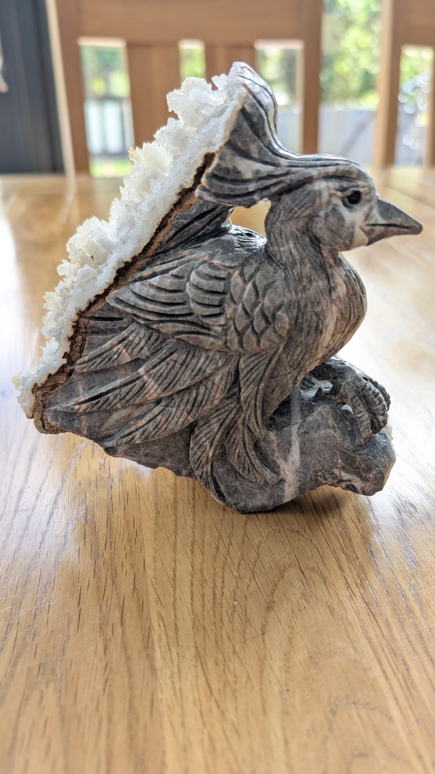 Raw Calcite Carved Phoenix Specimen