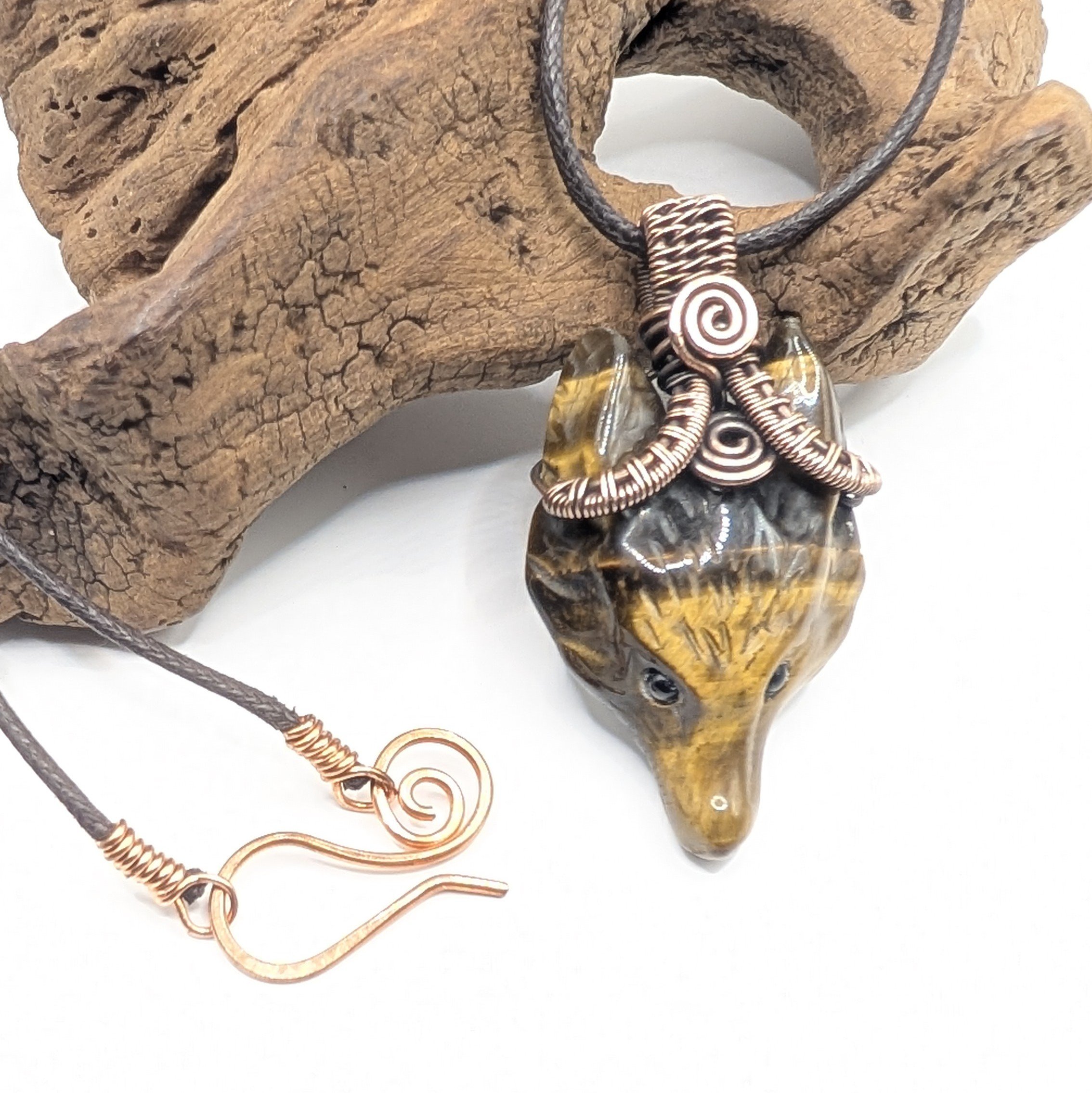 Tigers Eye Copper Wolf Pendant