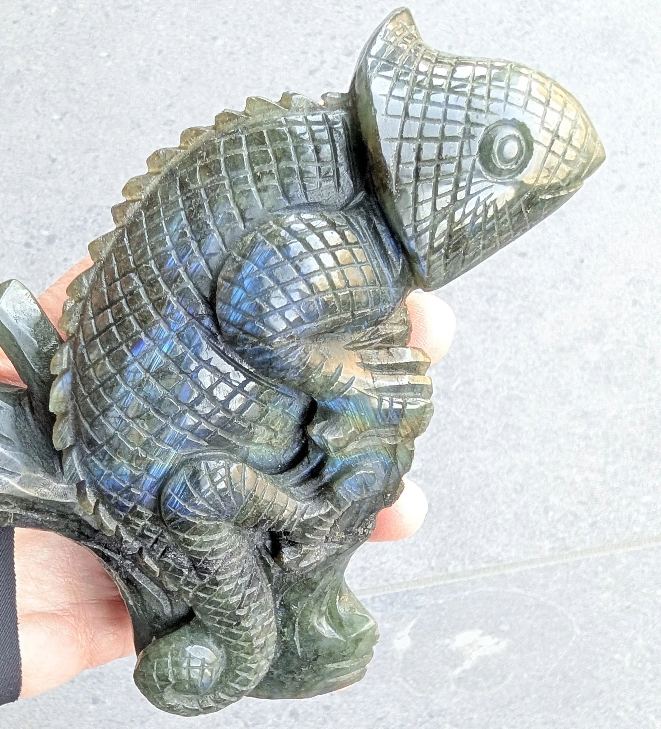 Blue Flash Labradorite Chameleon Sculpture