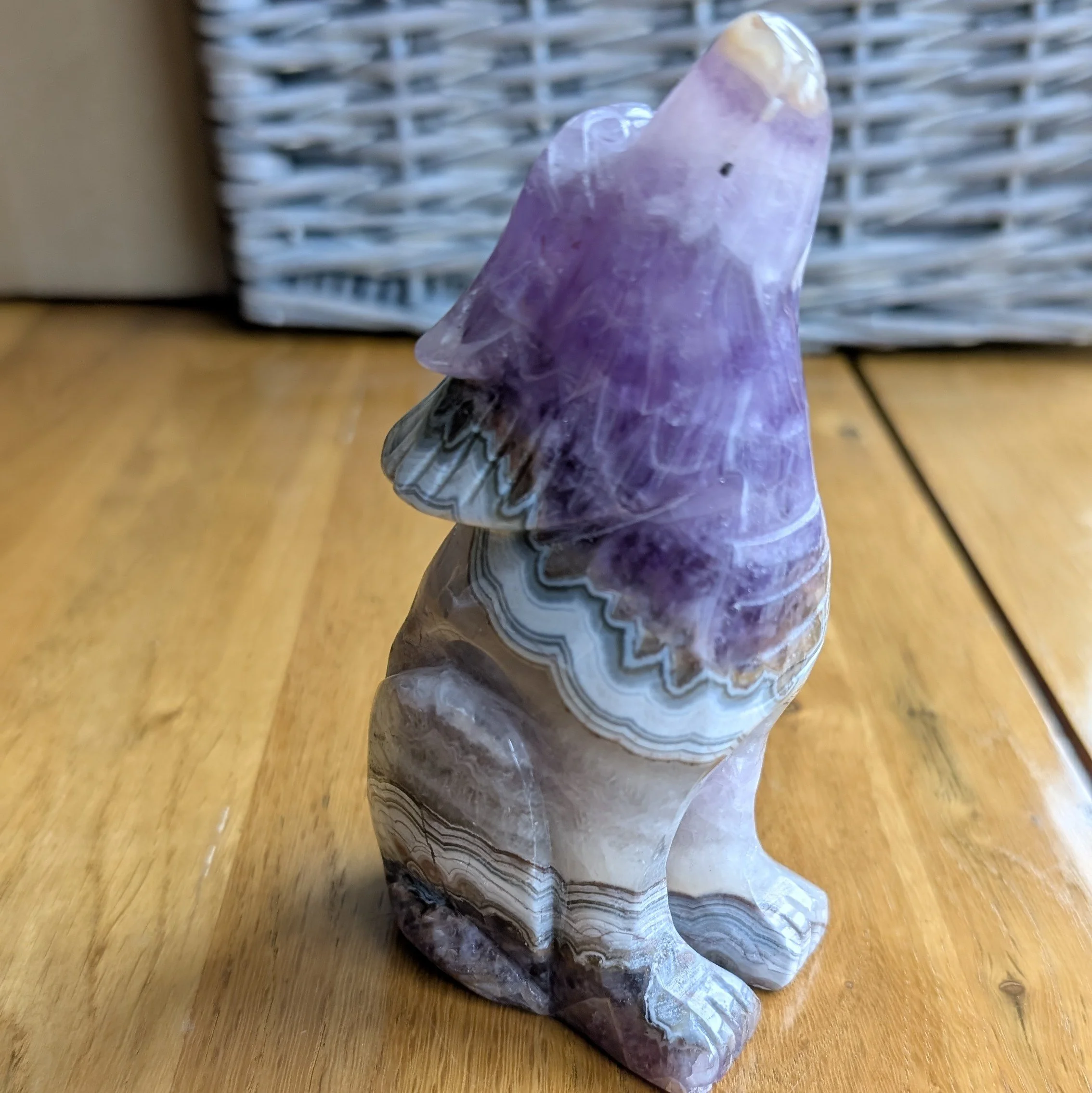 Amethyst Agate Wolf Gemstone Carving