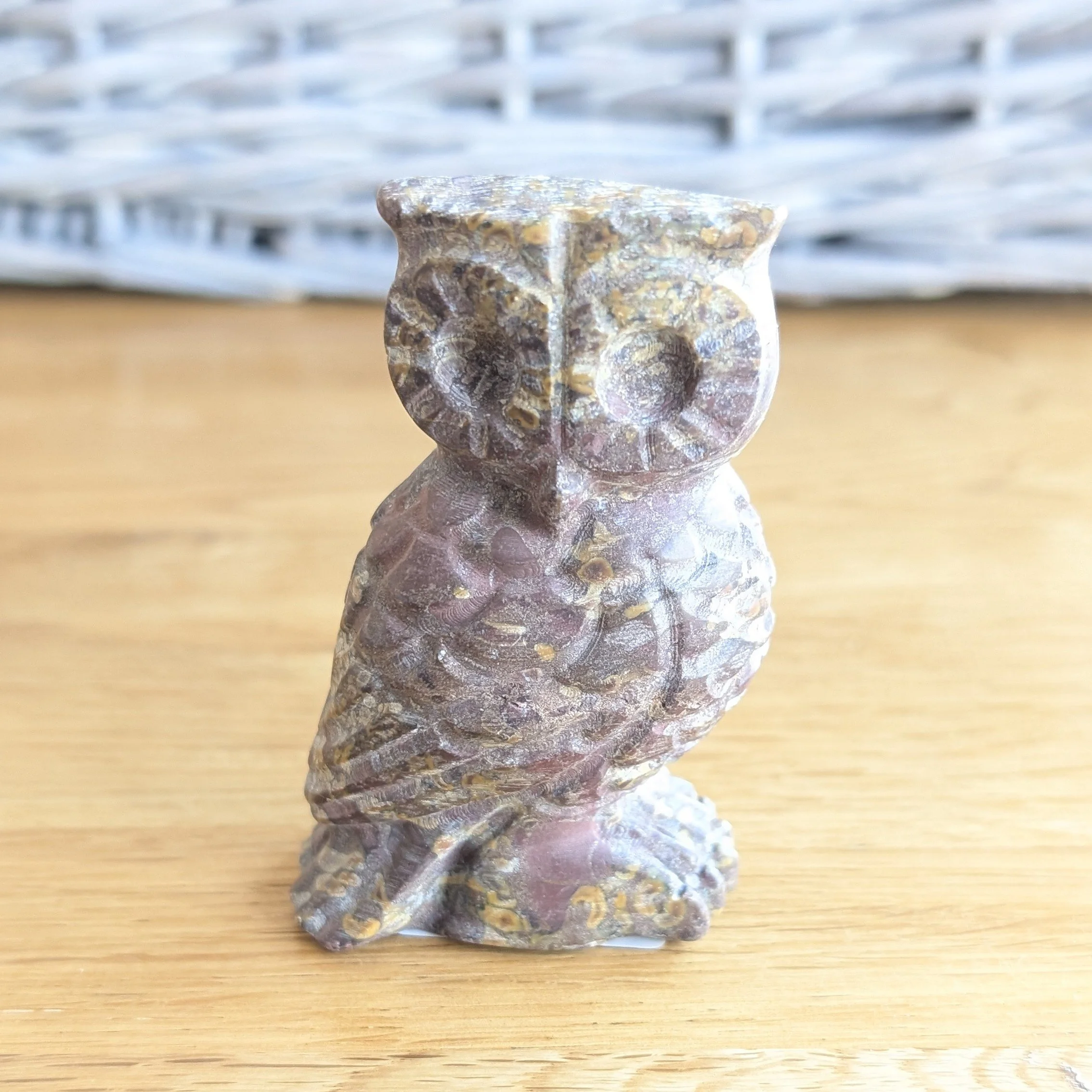Carved Fruit Jasper Gemstone Owl
