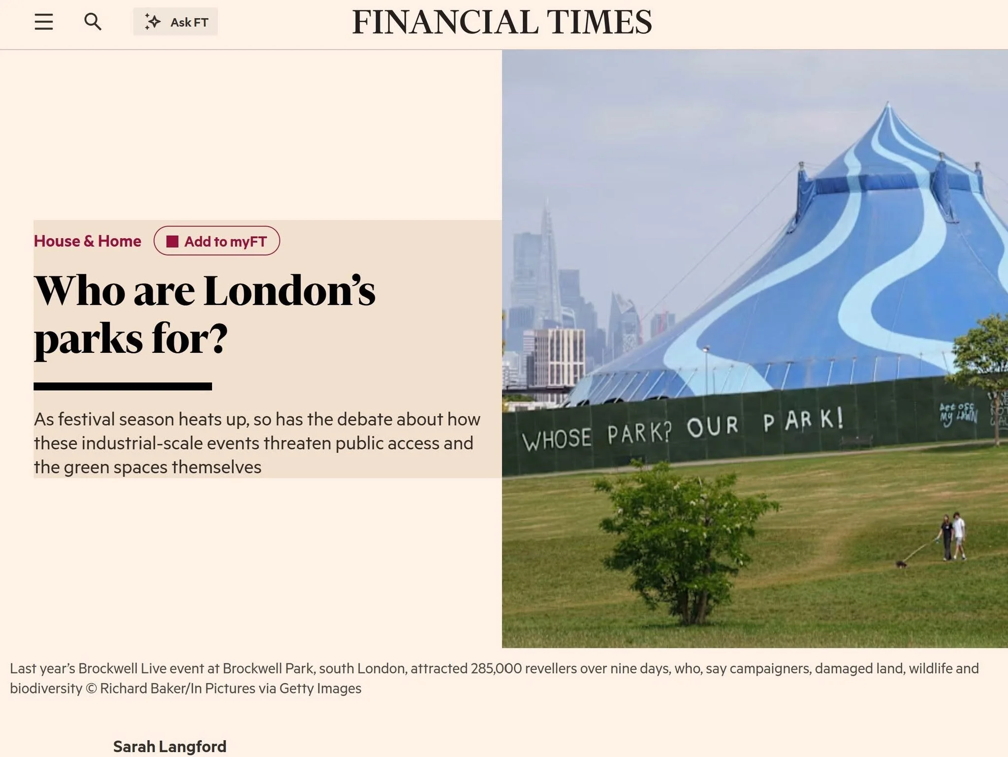 Financial Times - 'Who are London’s parks for?'