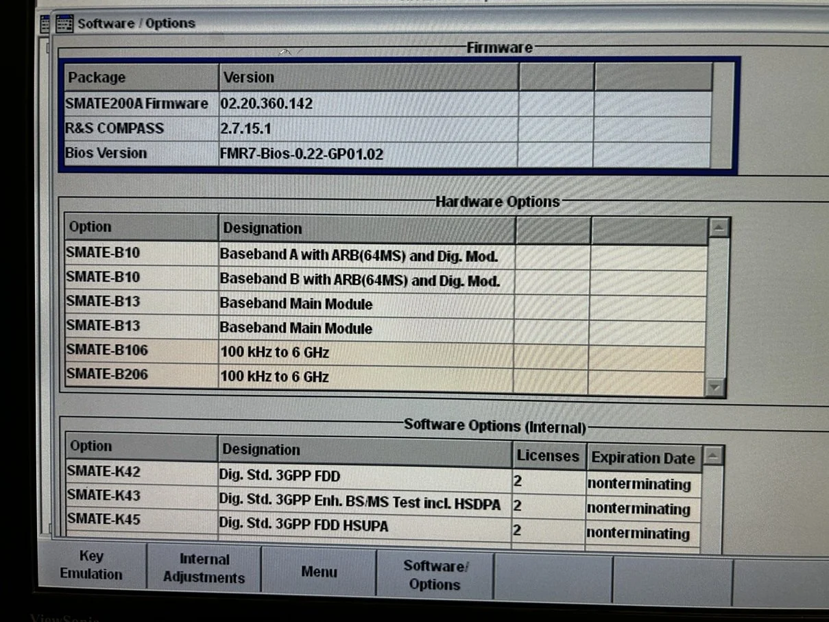 Rohde & Schwarz SMATE200A, Vector Signal Generator, 100kHz-6GHz, loaded with options #