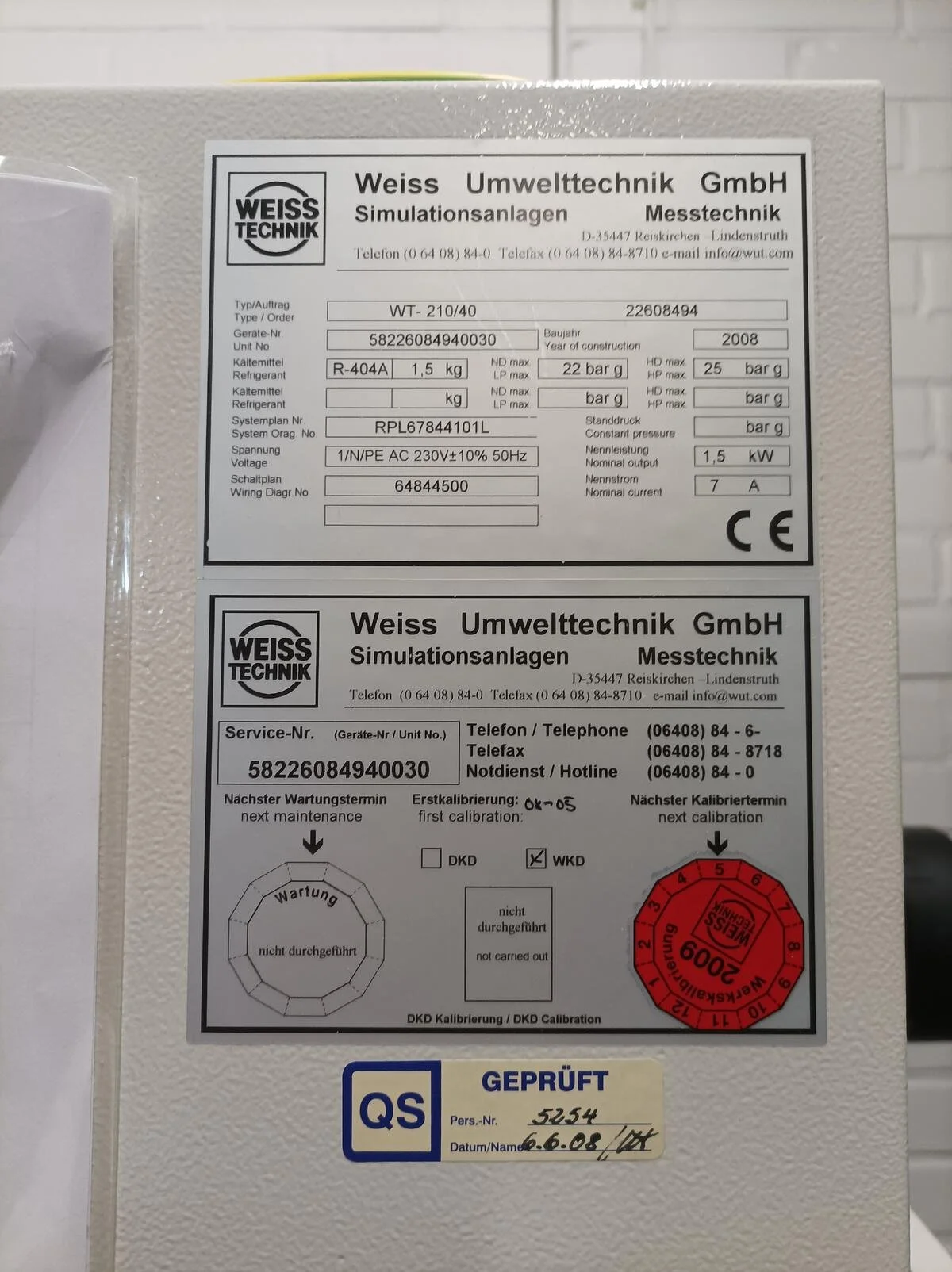 Weiss WT 210/40, Temperature Test Chamber, -40°C / +180°C #