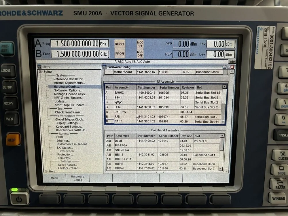 Rohde & Schwarz SMU200A, Vector Signal Generator Loaded with Options