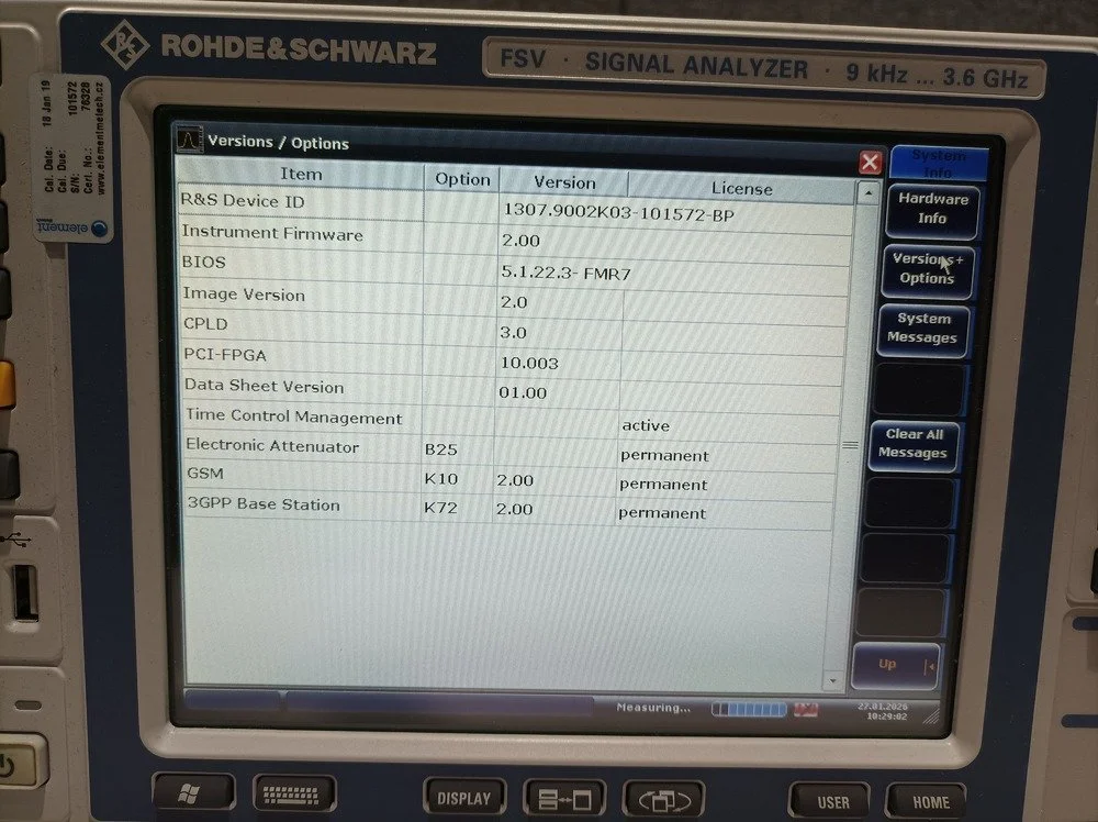 Rohde & Schwarz FSV3, Signal Analyzer, 10 Hz-3.6 GHz, OPT: B25, K10, K72 #