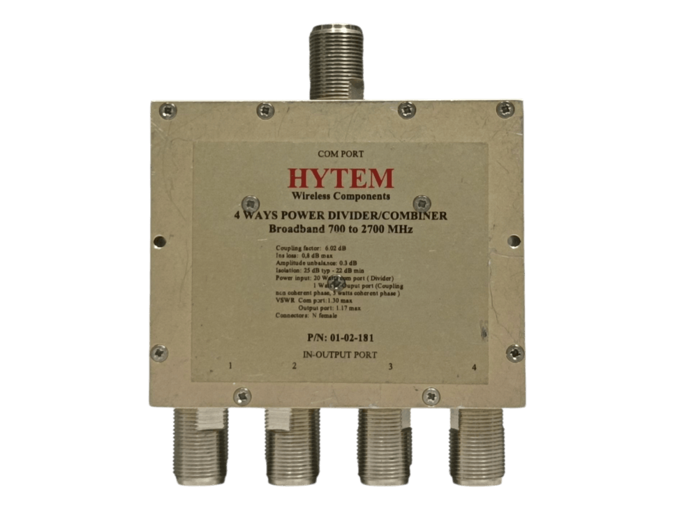 Hytem 4 Ways Power Divider/Combiner PN:01-02-181, 700 to 2700 MHz #