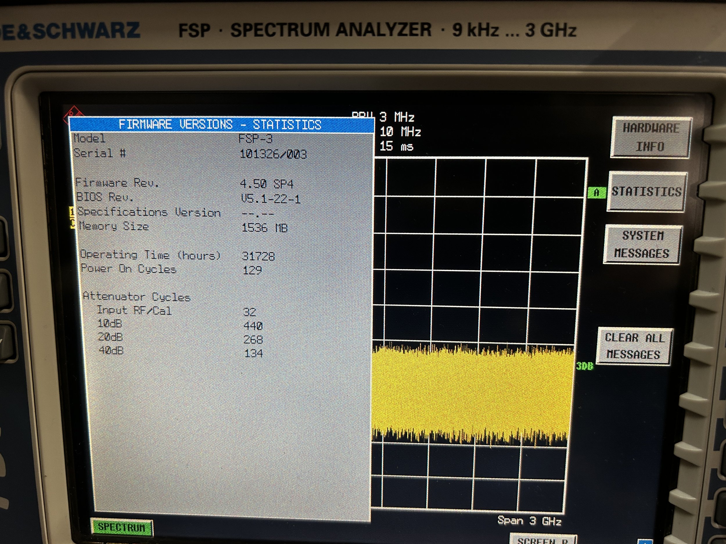 Rohde & Schwarz FSP 3 Spectrum Analyzer, 9kHz-3GHz, Ser. 101326