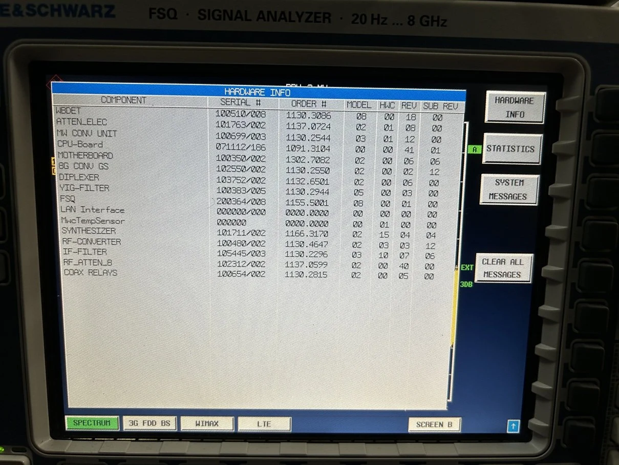 Rohde & Schwarz FSQ8, Signal Analyzer, 20Hz-8GHz, Loaded with Options, SN: 200364 #