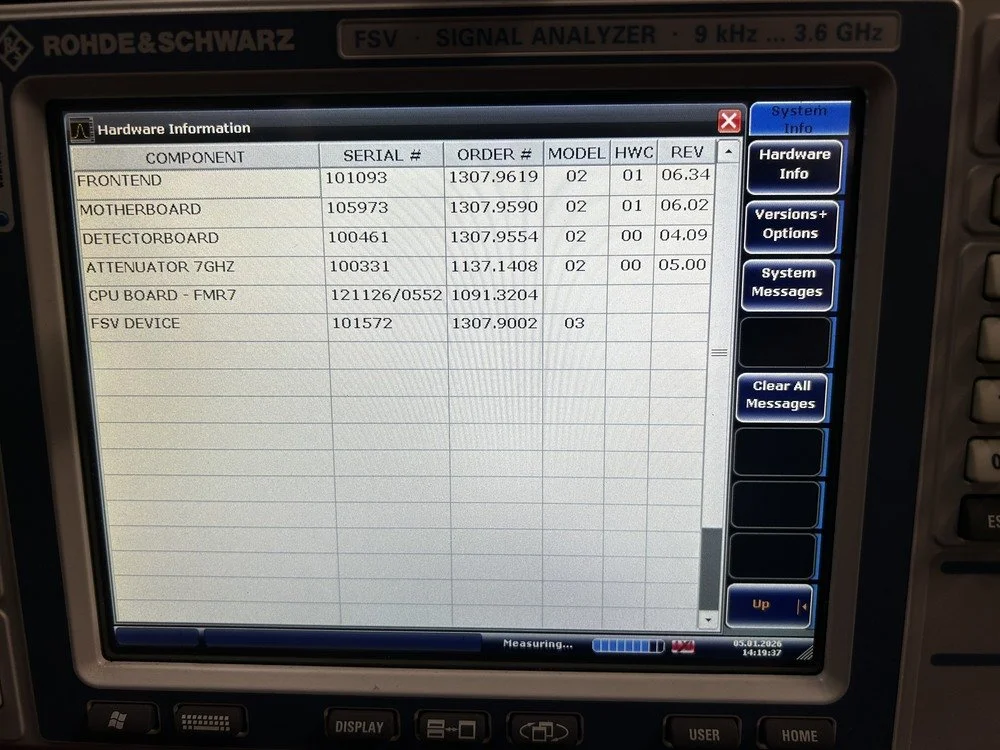 Rohde & Schwarz FSV3, Signal Analyzer, 10 Hz-3.6 GHz, OPT: B25, K10, K72 #