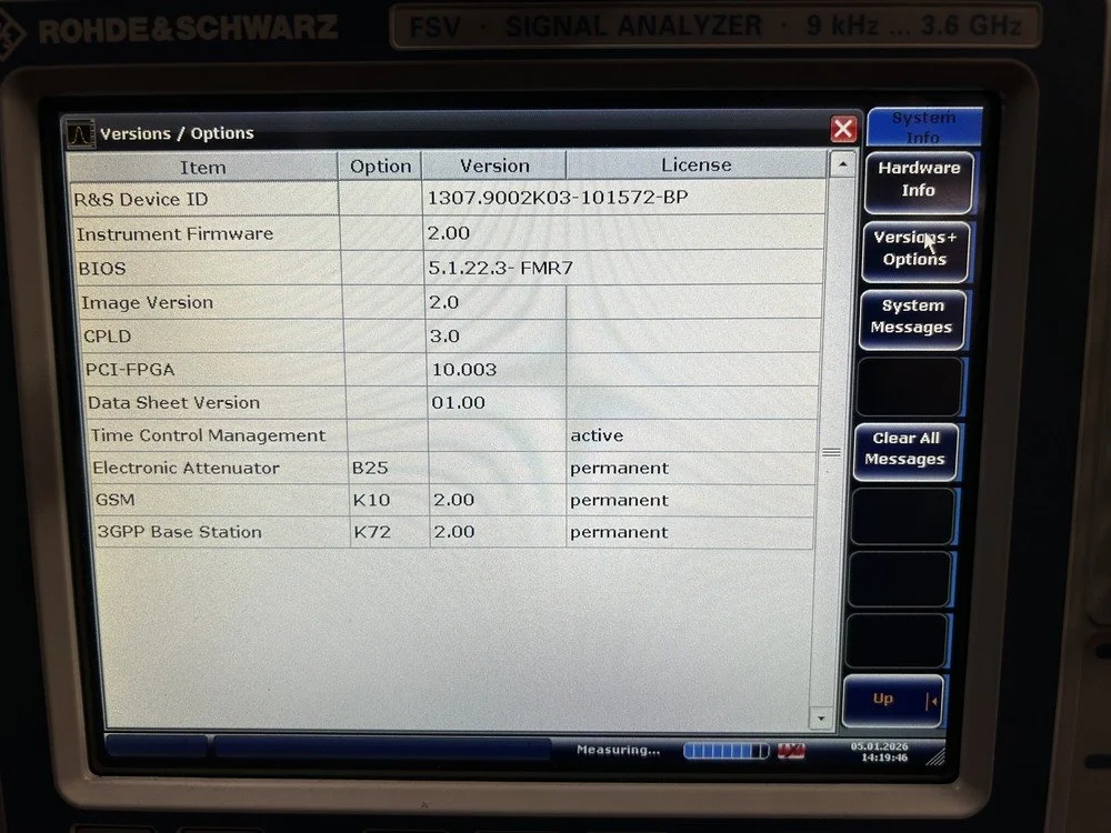 Rohde & Schwarz FSV3, Signal Analyzer, 10 Hz-3.6 GHz, OPT: B25, K10, K72 #