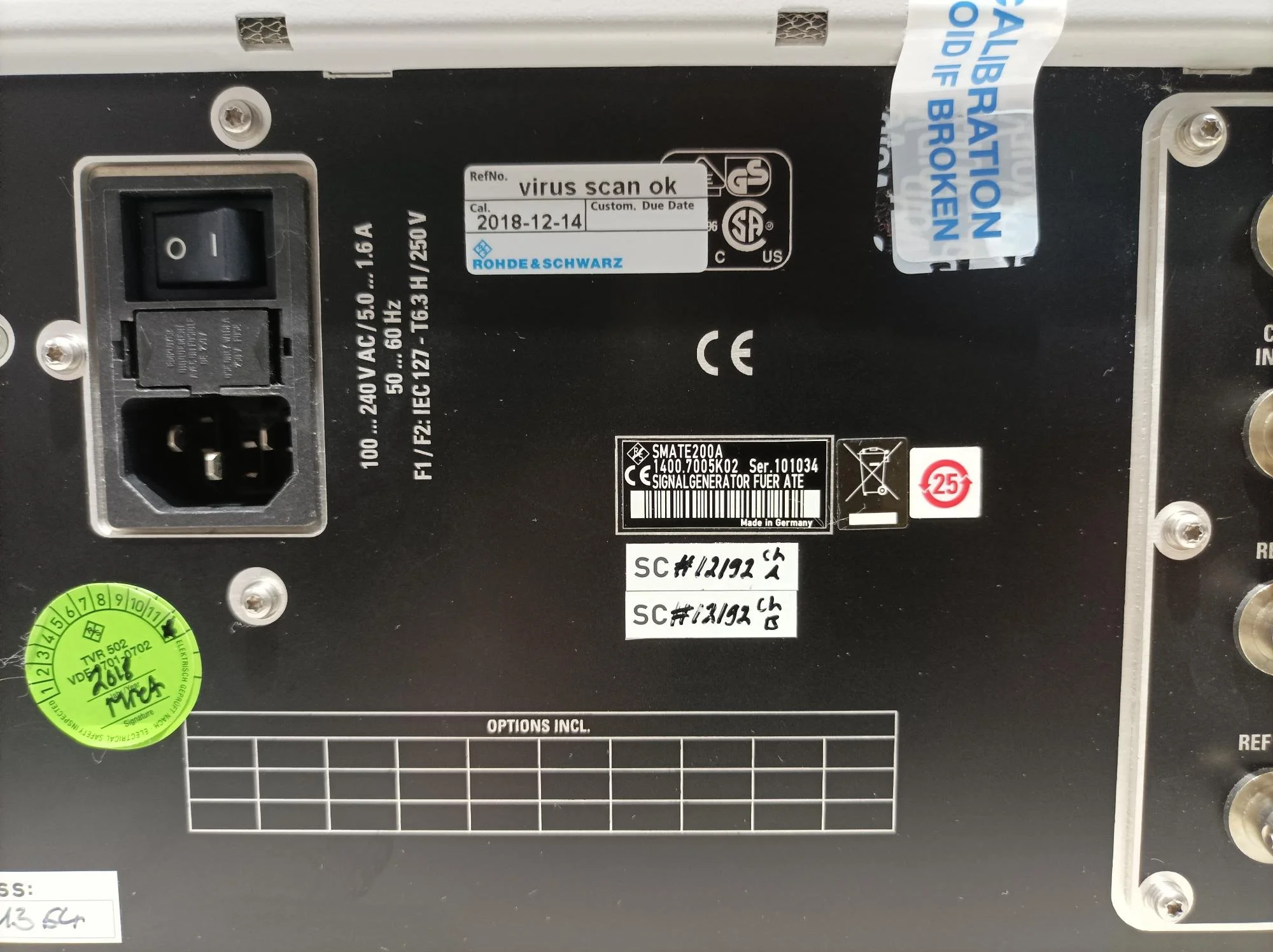 Rohde & Schwarz SMATE200A, Vector Signal Generator, 100kHz-6GHz, with many options #