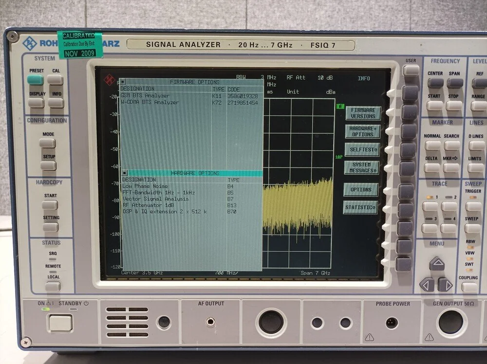Rohde & Schwarz FSIQ 7, Signal Analyzer, 20Hz-7GHz, Options K72, K11, B4, B5, B13, B70, B7