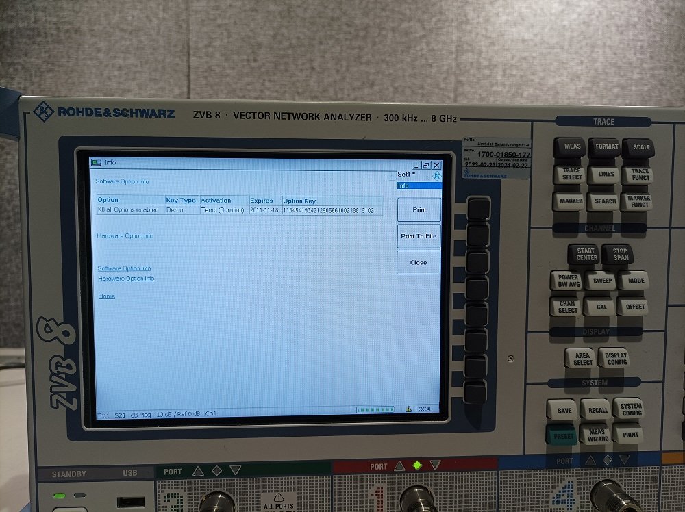 Rohde & Schwarz ZVB8, Vector Network Analyzer, 300 kHz-8 GHz, 4-port #