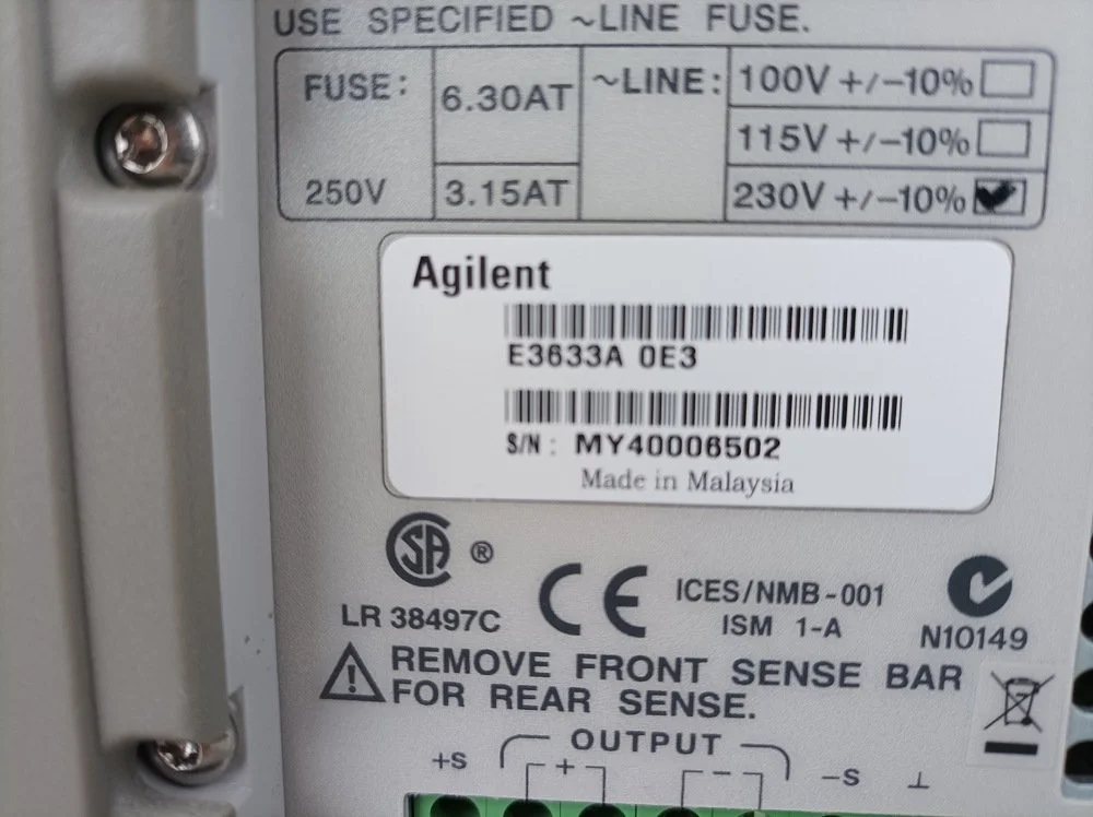 Agilent E3633A, Power Supply, 200 W, 0-8 V, 20A / 0-20 V, 10 A #