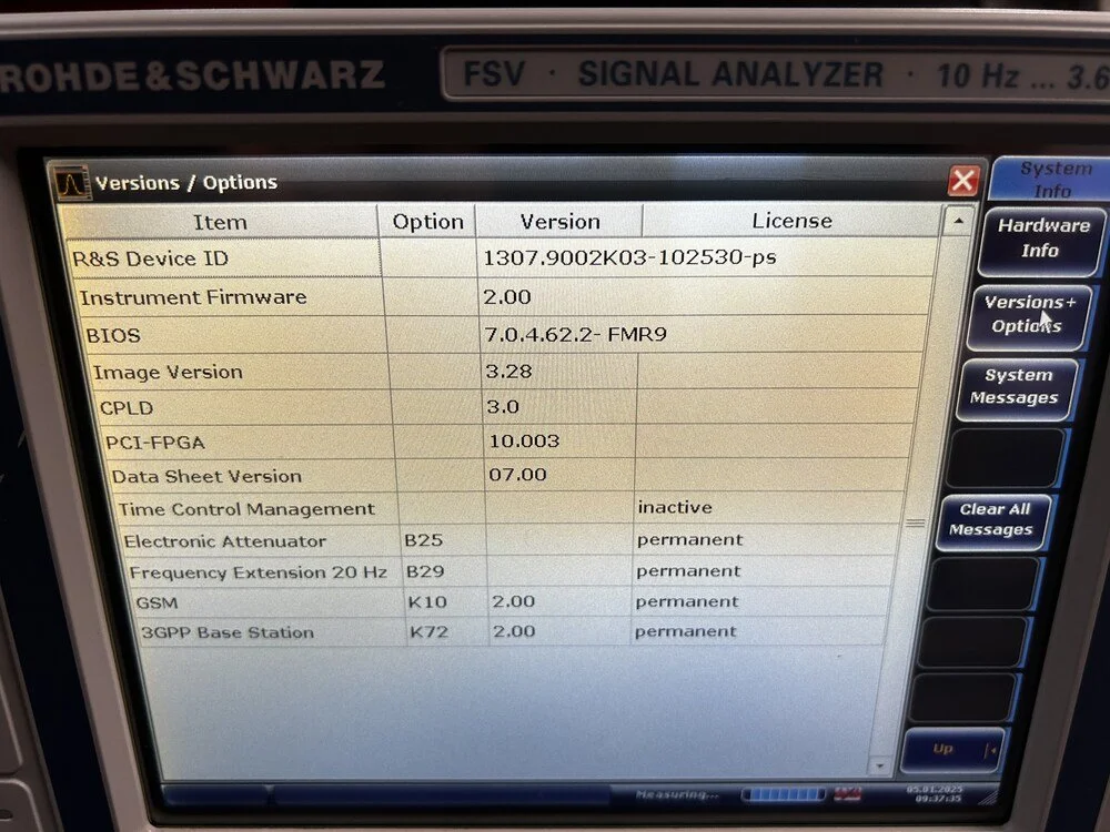 Rohde & Schwarz FSV3, Signal Analyzer, 10 Hz-3.6 GHz, OPT: B25, B29, K10, K72 #
