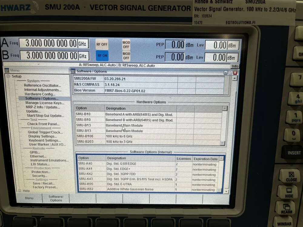 Rohde & Schwarz SMU200A, Vector Signal Generator, 100kHz-3GHz, Loaded with Options