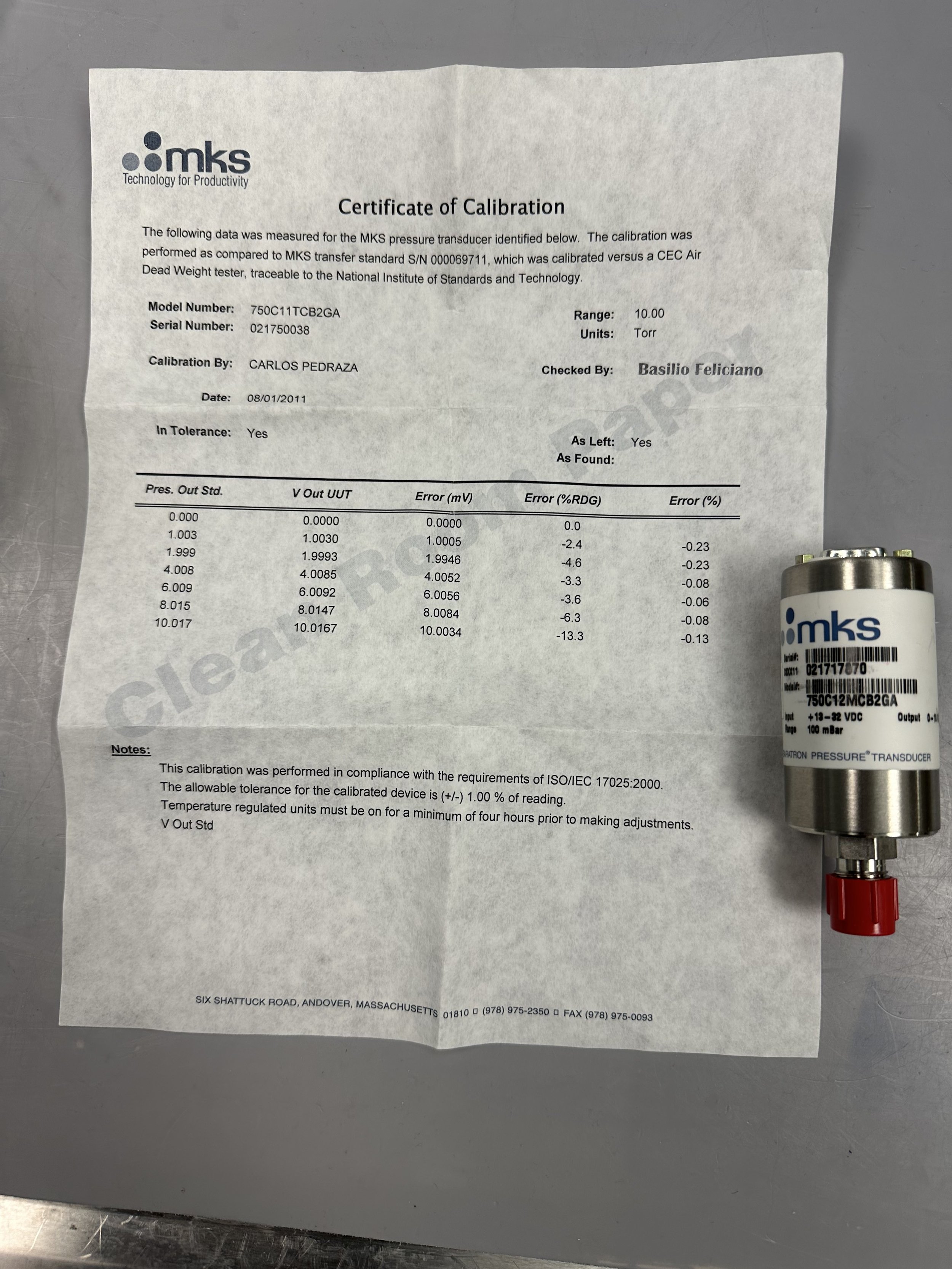 MKS 750C12MCB2GA, Vacuum Sensor *