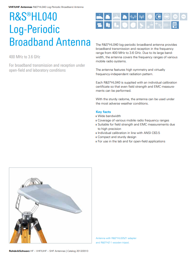 Rohde & Schwarz HL040, Log-Periodic Broadband Antenna, 400 MHz - 3.6 GHz