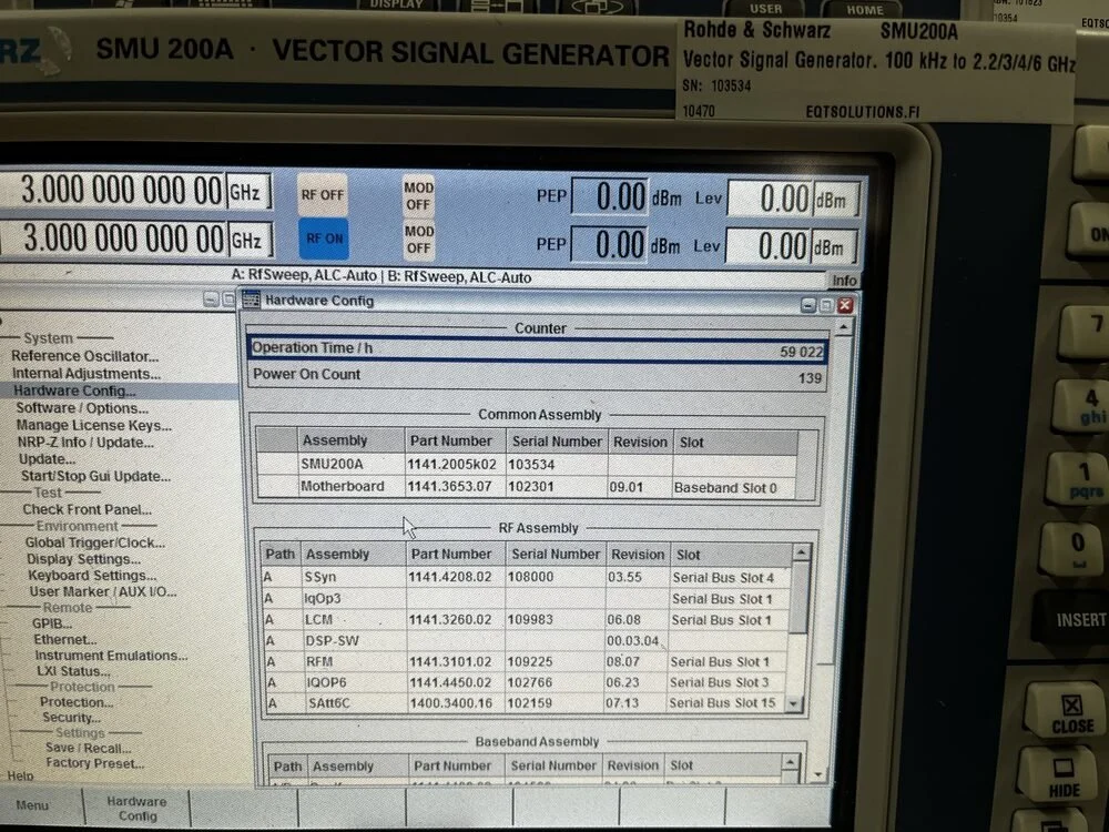 Rohde & Schwarz SMU200A, Vector Signal Generator, 100kHz-3GHz, Loaded with Options