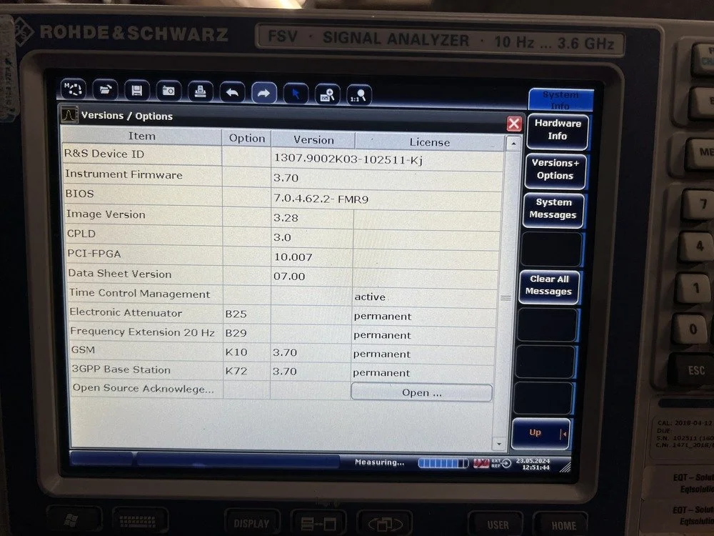 Rohde & Schwarz FSV3, Signal Analyzer, 10Hz-3.6GHz, OPT: B25, B29, K10, K72, 102511-Kj #