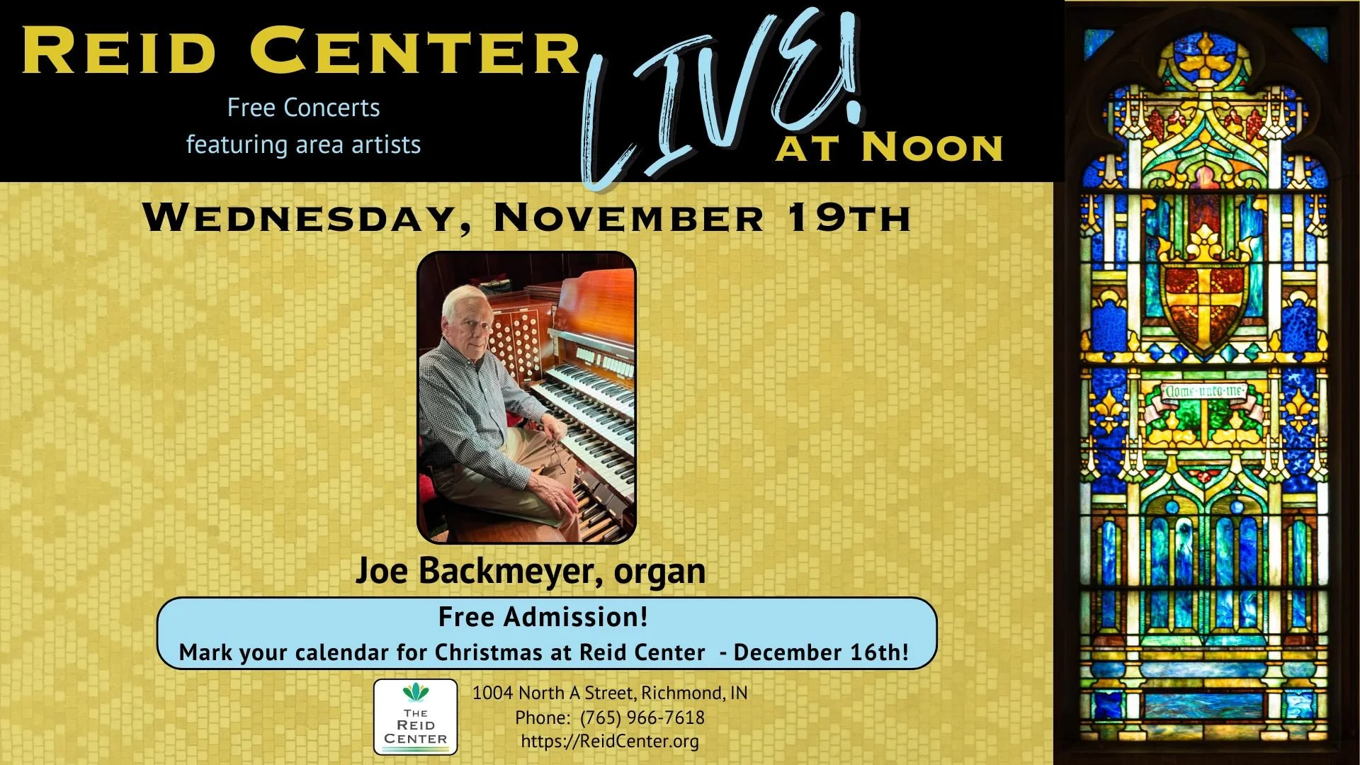 Reid Center LIVE! at Noon: Joe Backmeyer, organ