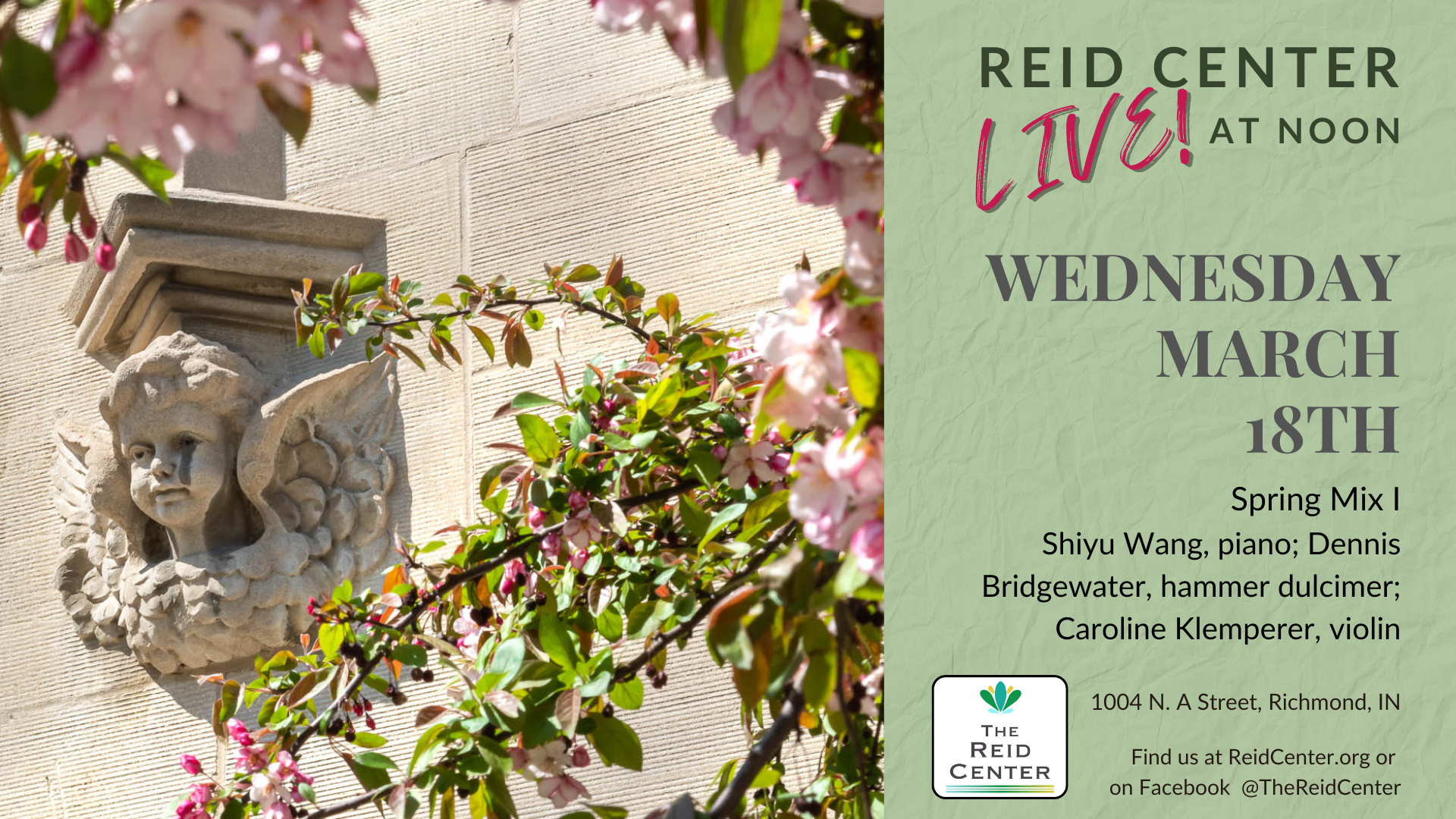 Reid Center LIVE! at Noon:  Spring Mix I, Shiyu Wang, piano; Dennis Bridgewater, hammer dulcimer; Caroline Klemperer, violin