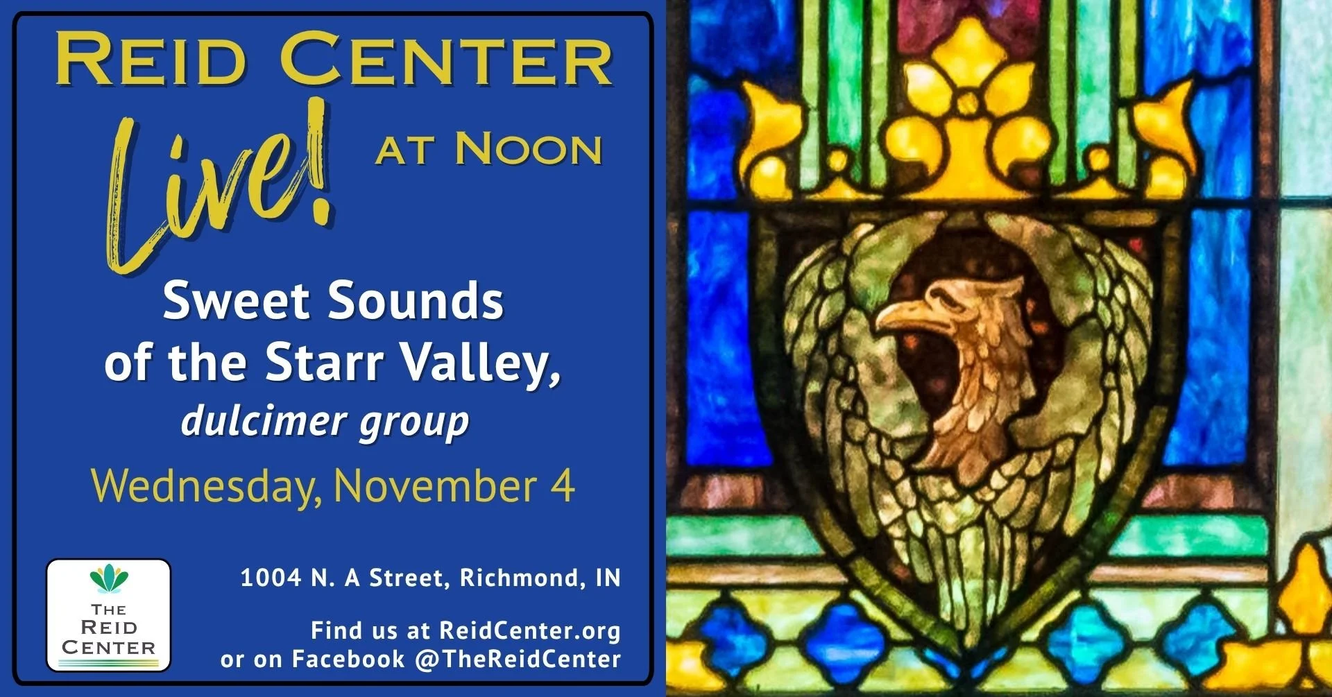 Reid Center Live! at Noon presents Sweet Sounds of the Starr Valley on Wednesday, November 4 at the Reid Center, 1004 North A Street, Richmond, IN.