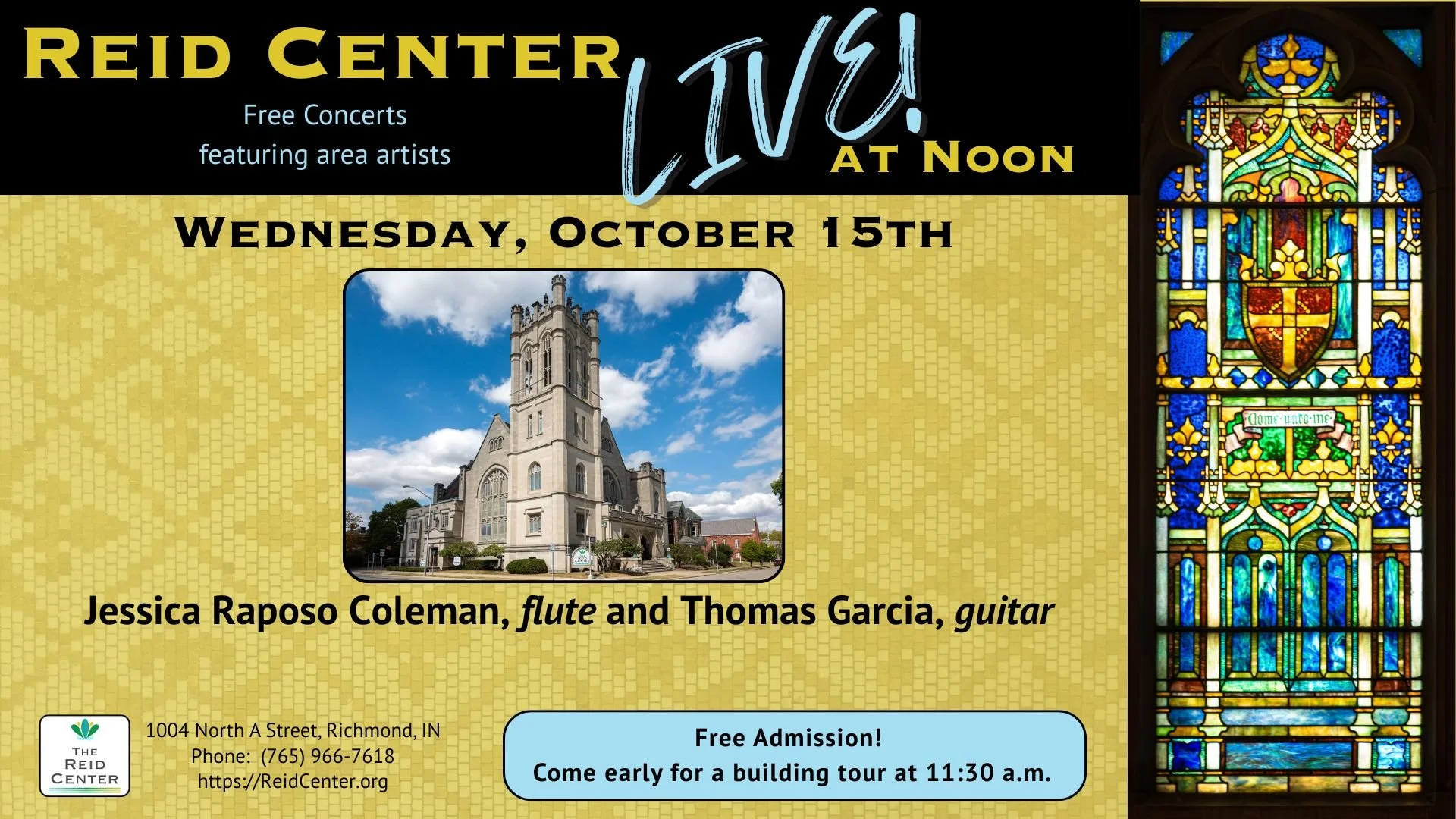 Reid Center LIVE! at Noon on Oct. 15 featuring Jessica Raposo Coleman, flute and Thomas Garcia, guitar