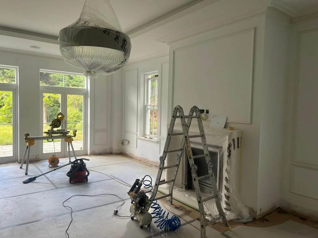 The transformation starts. This view, with the fireplace