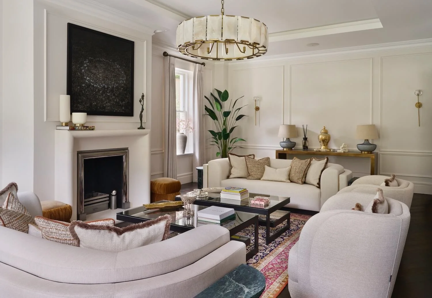 Main seating zone with fireplace