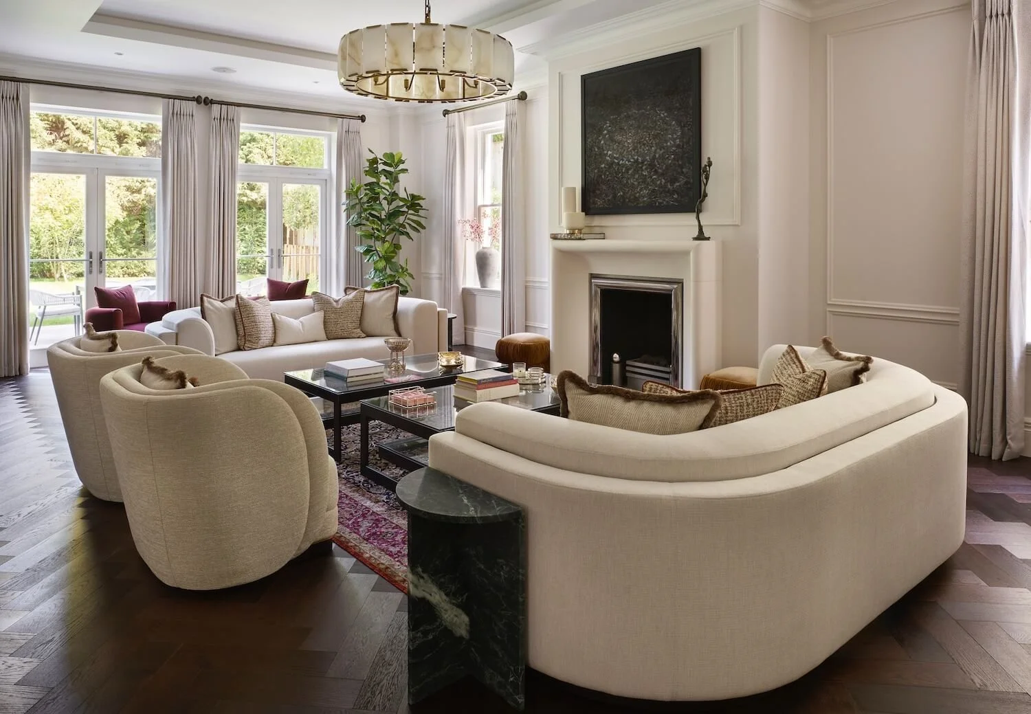 Main seating zone with Persian rug