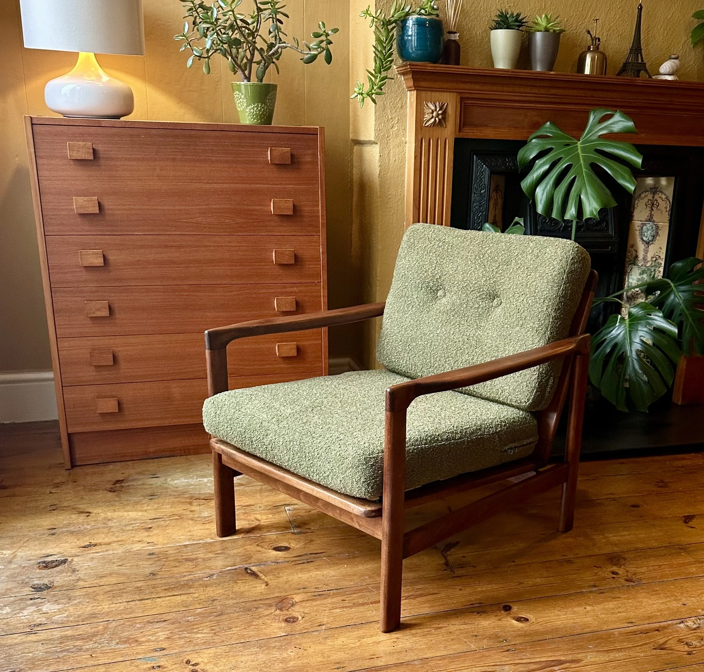 Lounge Chair from the 60s, Danish Style, Green Bouclé