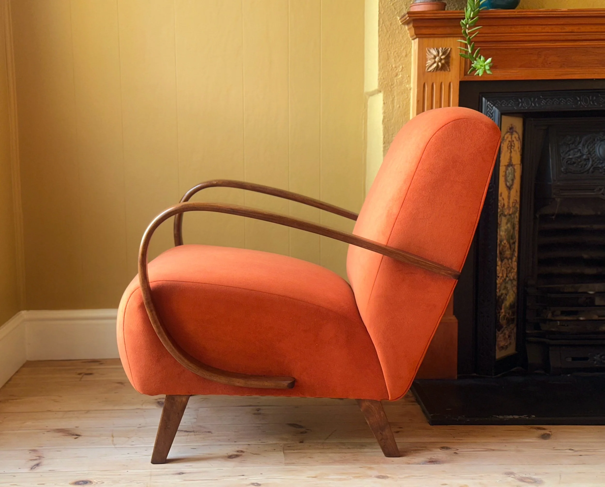 Jindřich Halabala Armchair,  1930s, in Burnt Orange Velvet