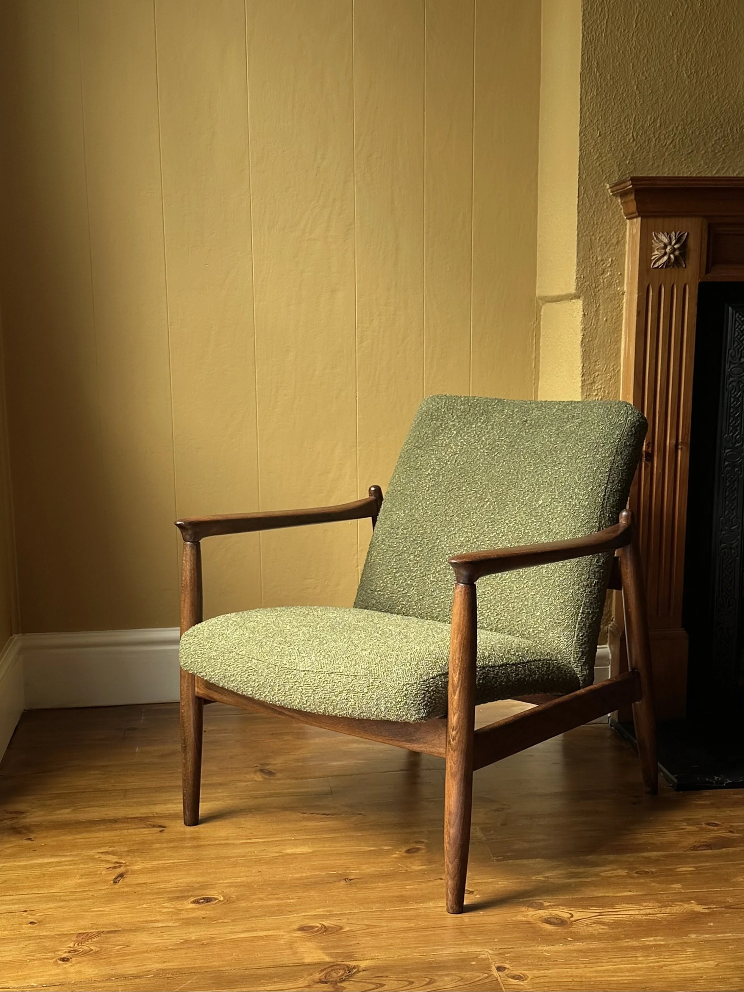 Edmund Homa Armchair, 1960s, in Olive Green Bouclé