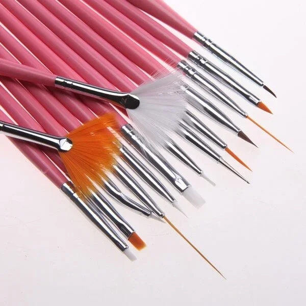 15 Piece Nail Art Brush Set - Pink