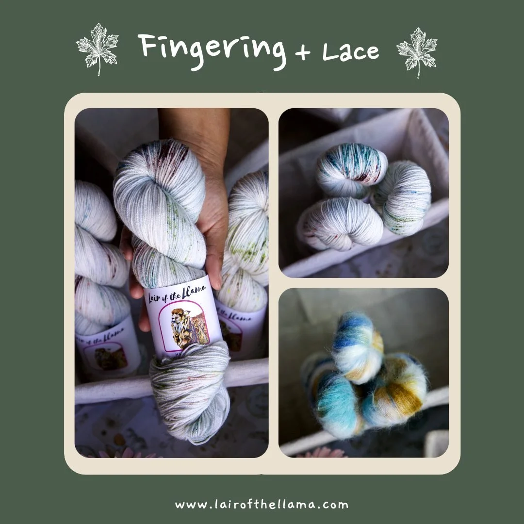 Fall days. Fall colors. Fall vibes. 🍂
&bull;
🍂 &quot;Woody pines&quot; - Fingering weight
🍂 &quot;Caught in the rain &quot; - Lace weight
🍂
&bull;
&bull;
#fallvibes
#lairofthellama #knitting #wool #yarnlove #slowfashion #knittingaddict #knittingi