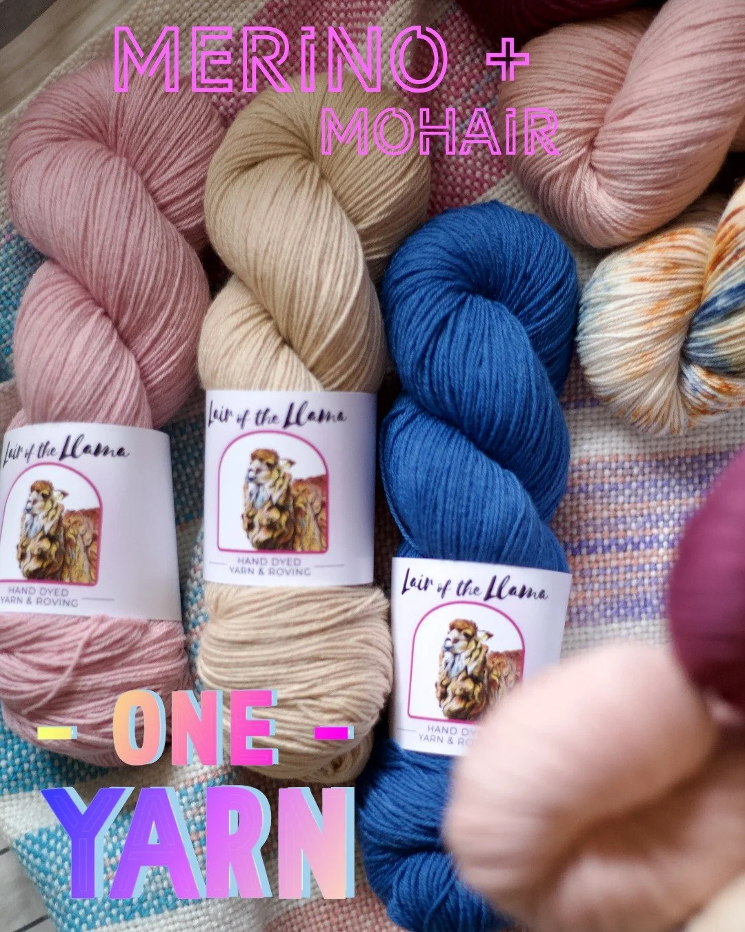 🌸Merino + Mohair = One Yarn 🧶✨
&bull;
&bull;
Small batch. 
Limited skeins.
Available at lairofthellama.com
&bull;
80% Merino wool 20% Mohair | 100g. | 437yds
&bull;
#lairofthellama #knitknitknit #knitting #springvibes🌸