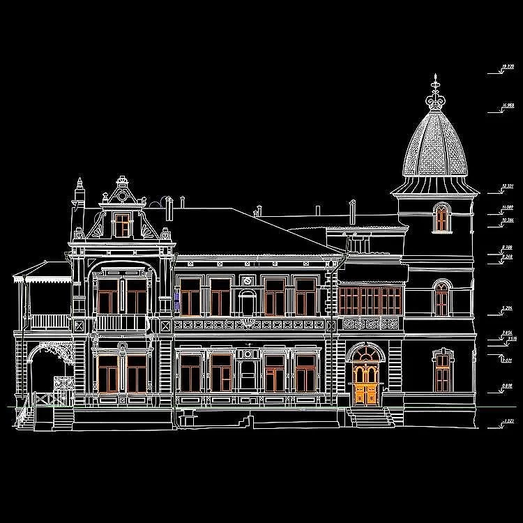 Facade drawing of a historic building created from 3D laser scanning