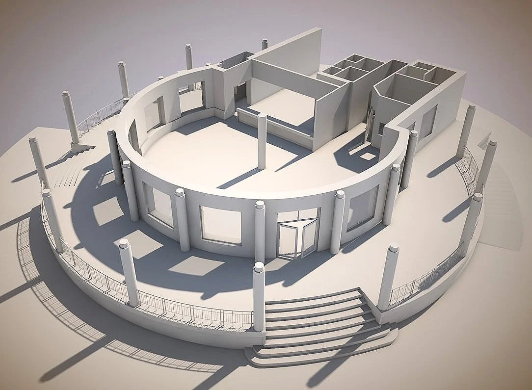 3D model of a circular building interior created from laser scan measurements.